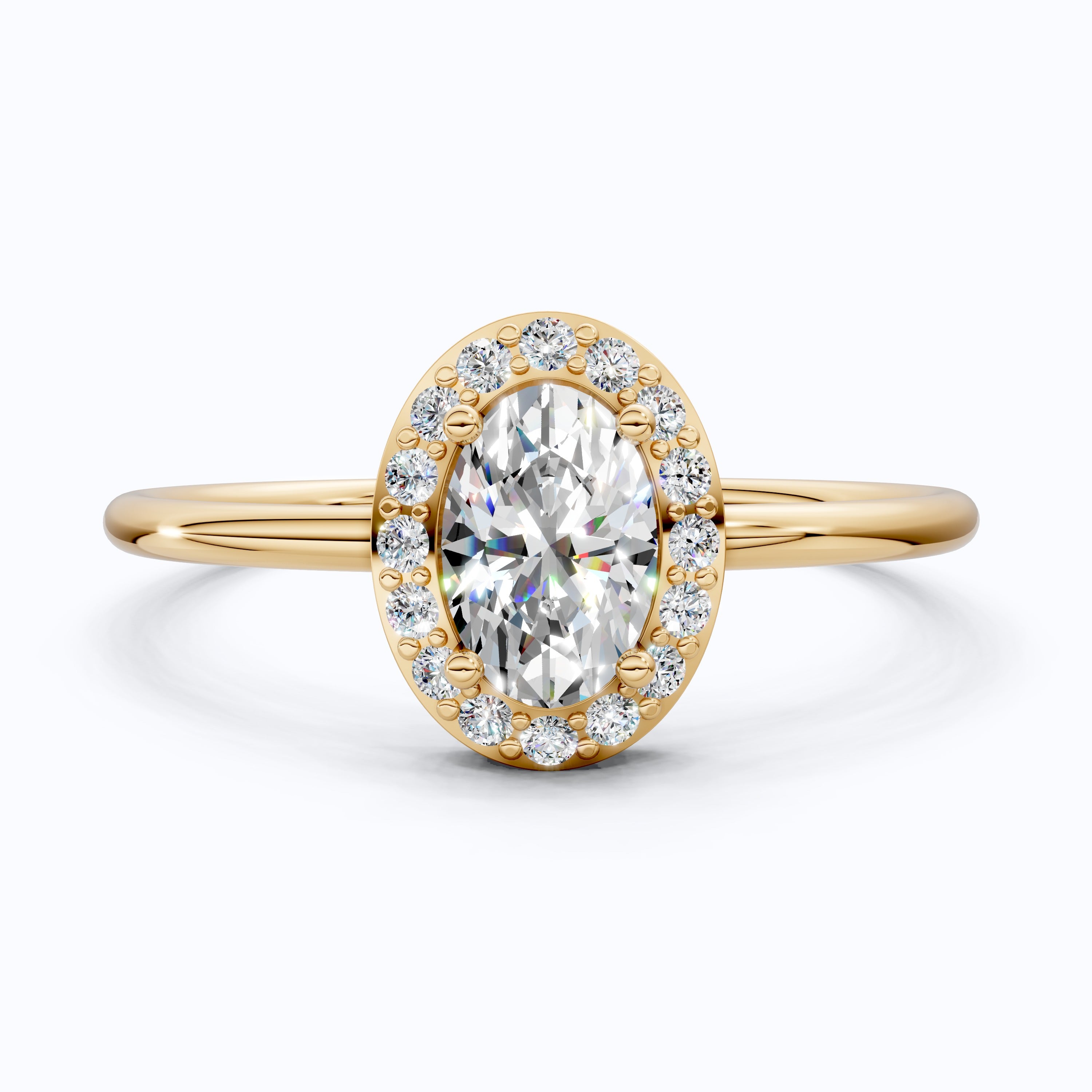 Oval Cut Halo Engagement Ring in 14K Yellow Gold, Bridal Jewelry Gift for Women, Wedding Gift, Everyday Jewelry