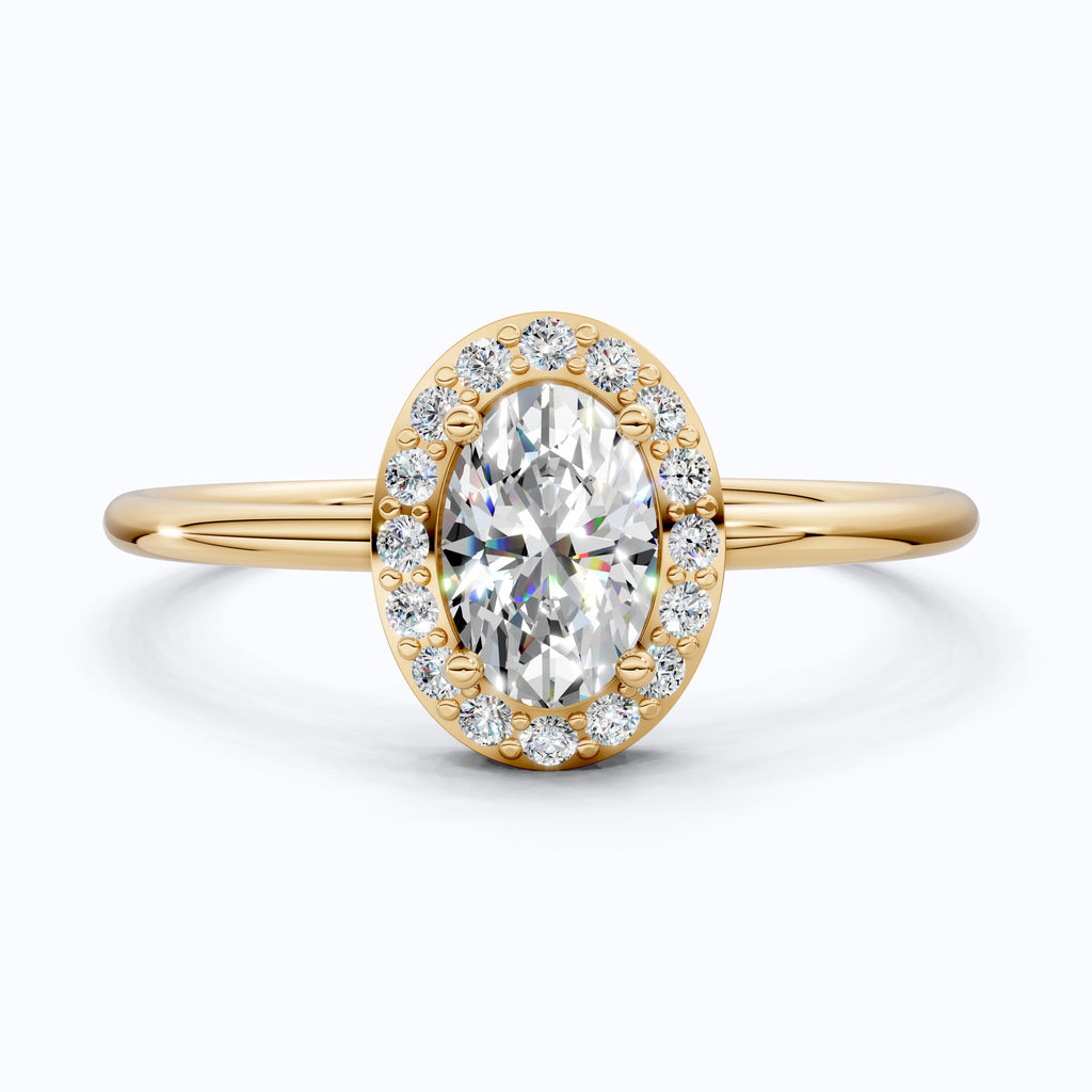 Oval Cut Halo Engagement Ring in 14K Yellow Gold, Bridal Jewelry Gift for Women, Wedding Gift, Everyday Jewelry