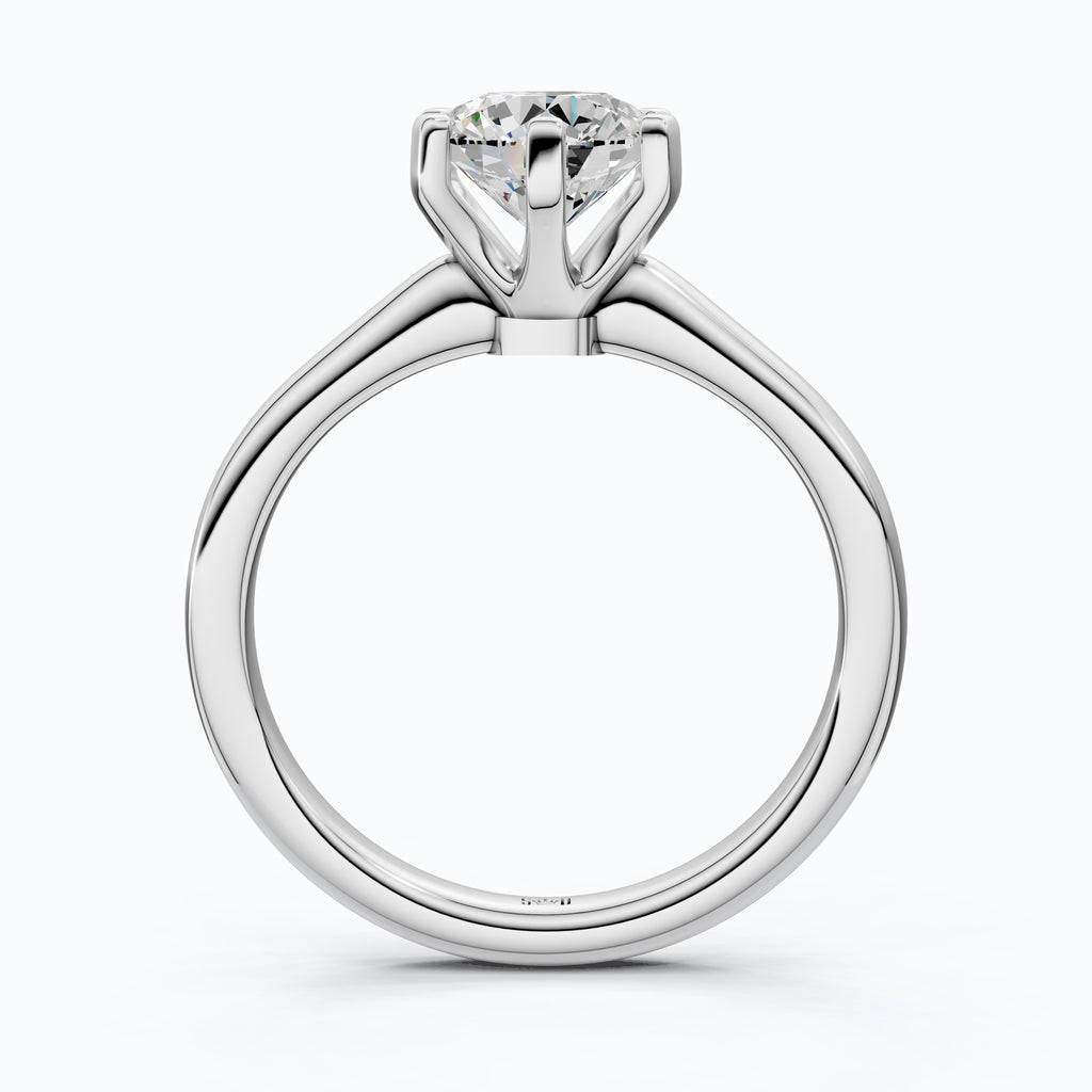 Modern Six-Prong Solitaire Engagement Ring 14K Solid Gold, 1.25 CT Round Cut Lab Created Diamond, Gift for Her, Everyday Jewelry