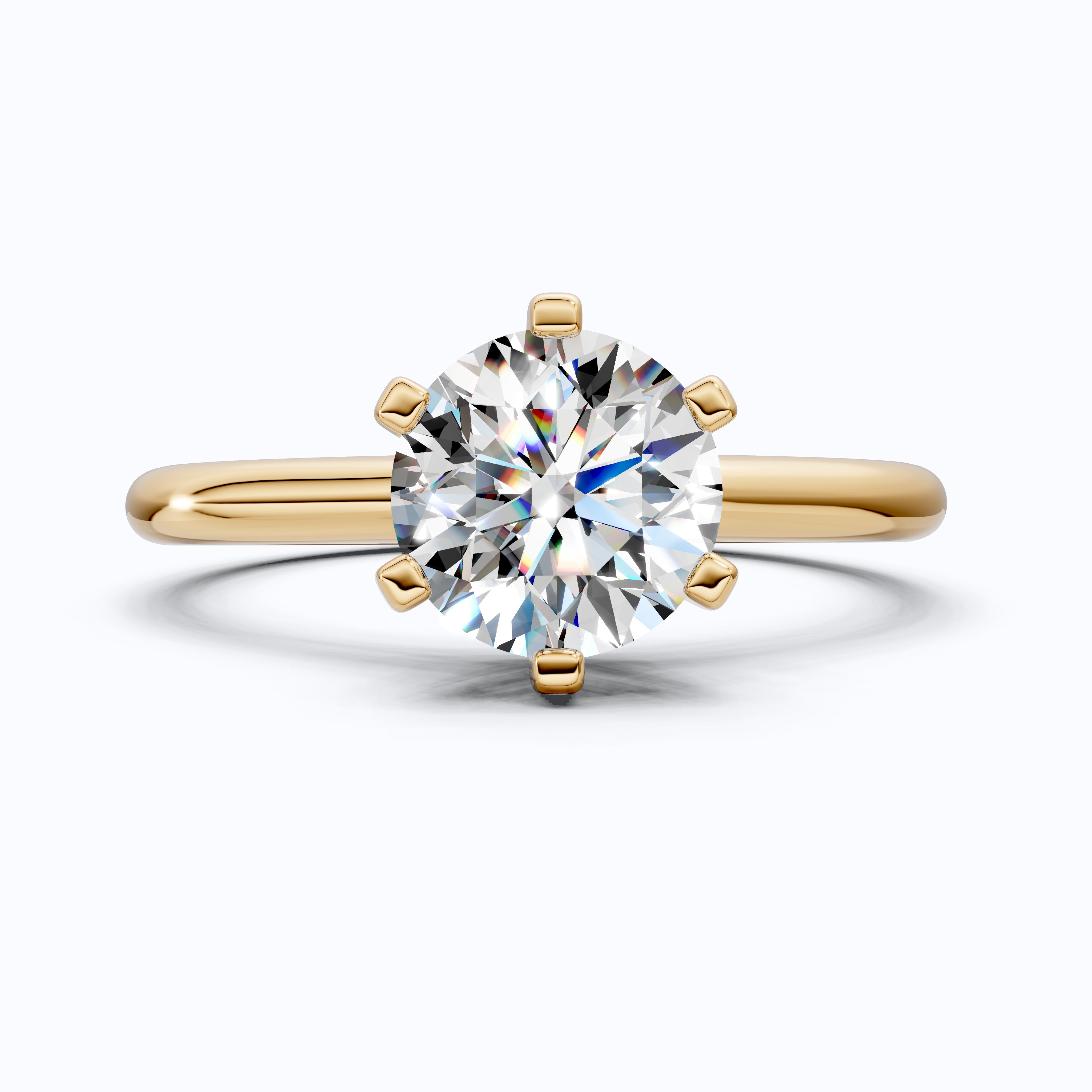 Modern Six-Prong Solitaire Engagement Ring 14K Solid Gold, 1.25 CT Round Cut Lab Created Diamond, Gift for Her, Everyday Jewelry