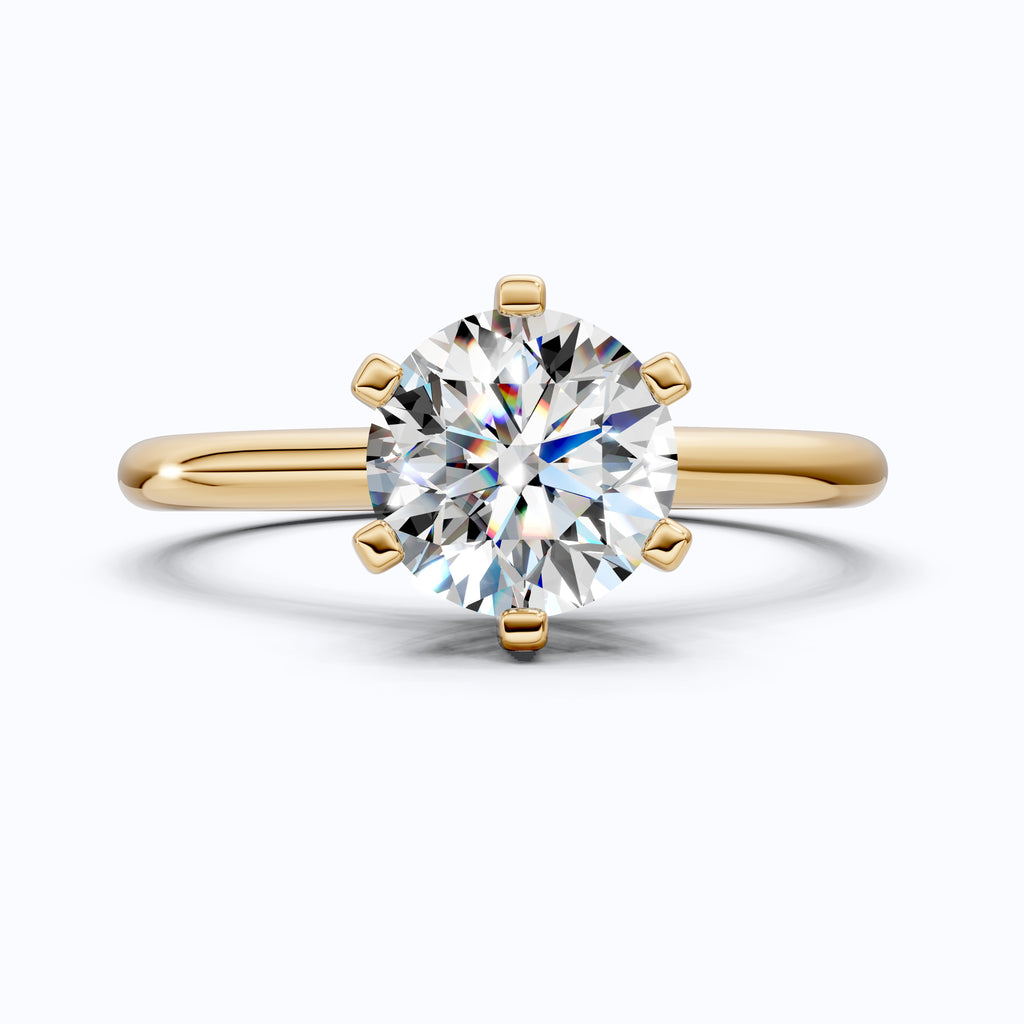 Modern Six-Prong Solitaire Engagement Ring 14K Solid Gold, 1.25 CT Round Cut Lab Created Diamond, Gift for Her, Everyday Jewelry