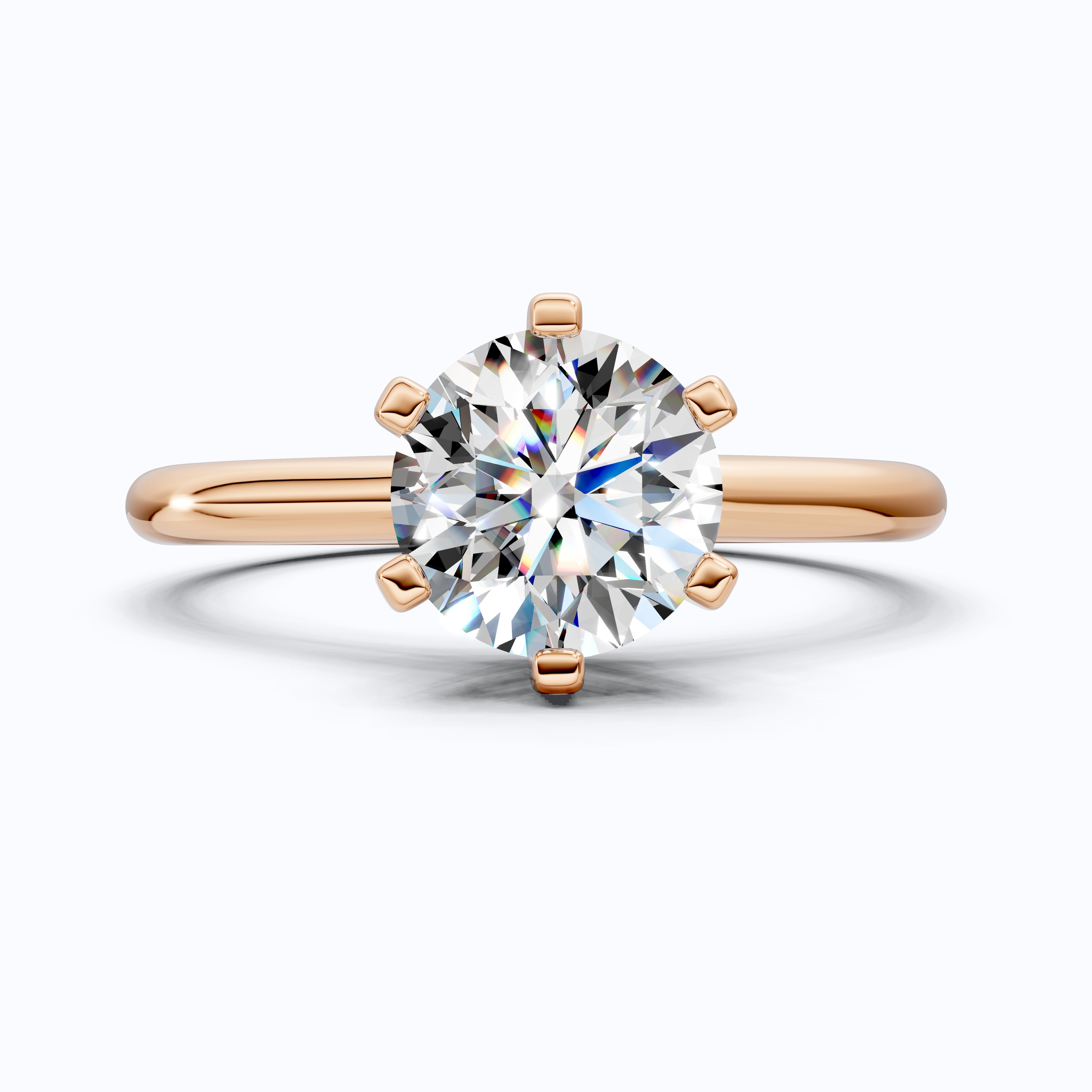 Modern Six-Prong Solitaire Engagement Ring 14K Solid Gold, 1.25 CT Round Cut Lab Created Diamond, Gift for Her, Everyday Jewelry