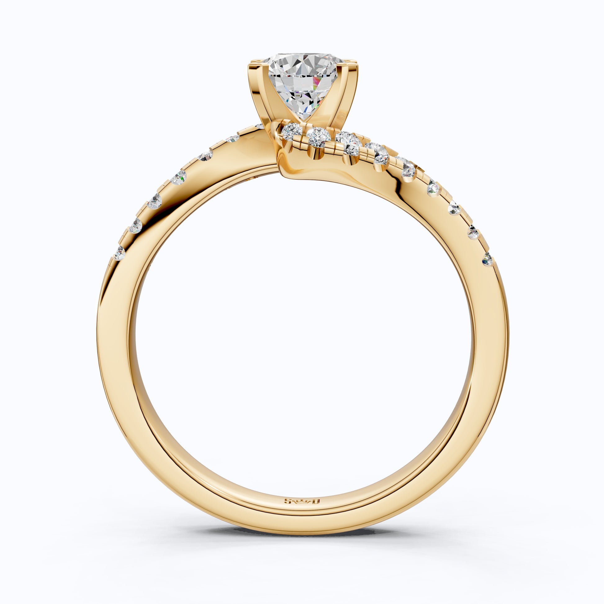 Round Cut Bypass Shank Engagement Ring in 14K Gold, 0.73 TCW Round Cut Lab Grown Diamonds, Handmade Jewelry