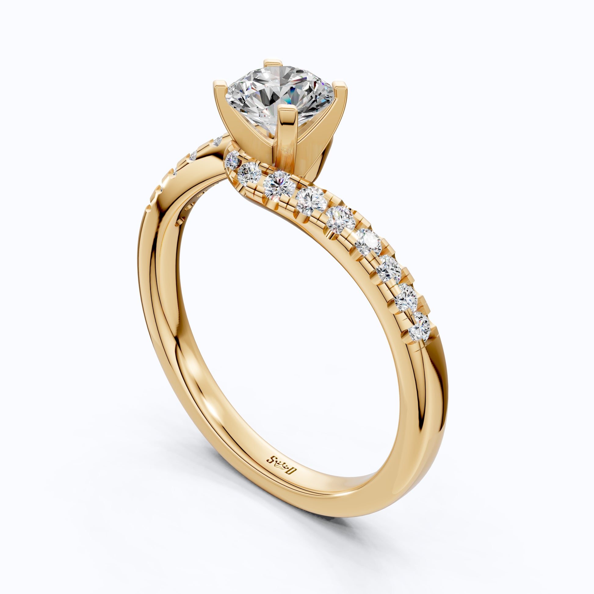 Round Cut Bypass Shank Engagement Ring in 14K Gold, 0.73 TCW Round Cut Lab Grown Diamonds, Handmade Jewelry