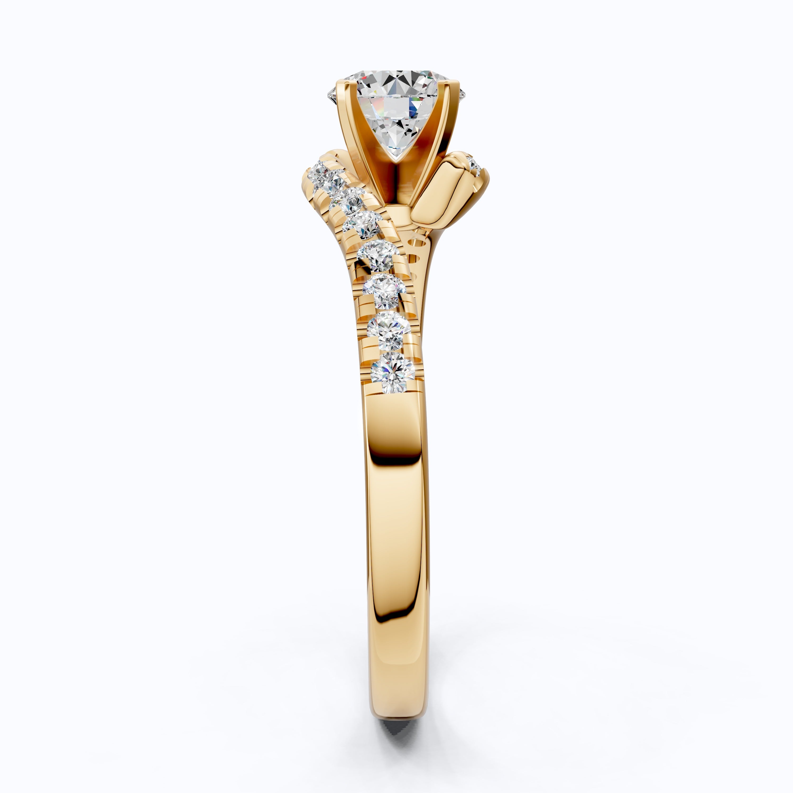 Round Cut Bypass Shank Engagement Ring in 14K Gold, 0.73 TCW Round Cut Lab Grown Diamonds, Handmade Jewelry