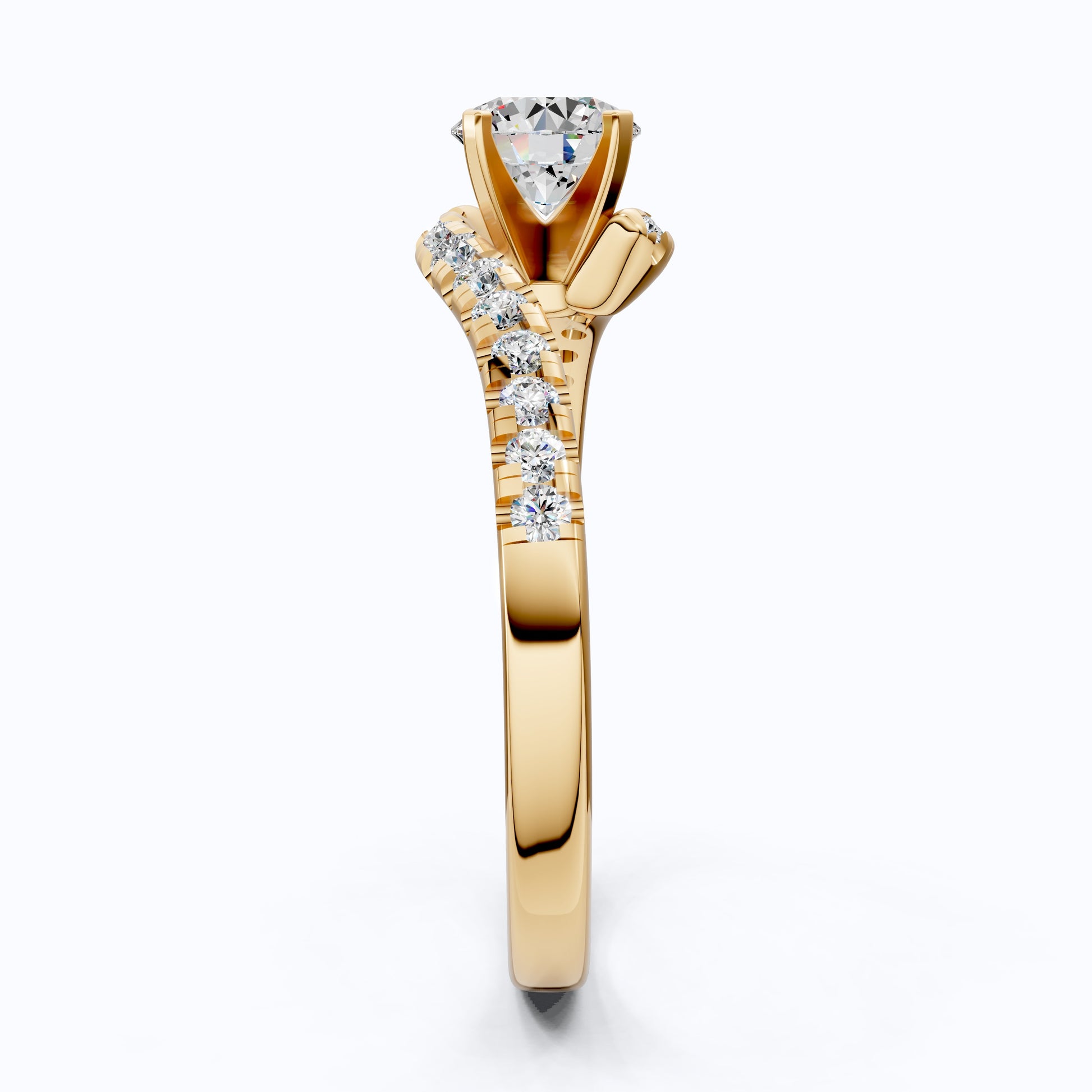 Round Cut Bypass Shank Engagement Ring in 14K Gold, 0.73 TCW Round Cut Lab Grown Diamonds, Handmade Jewelry
