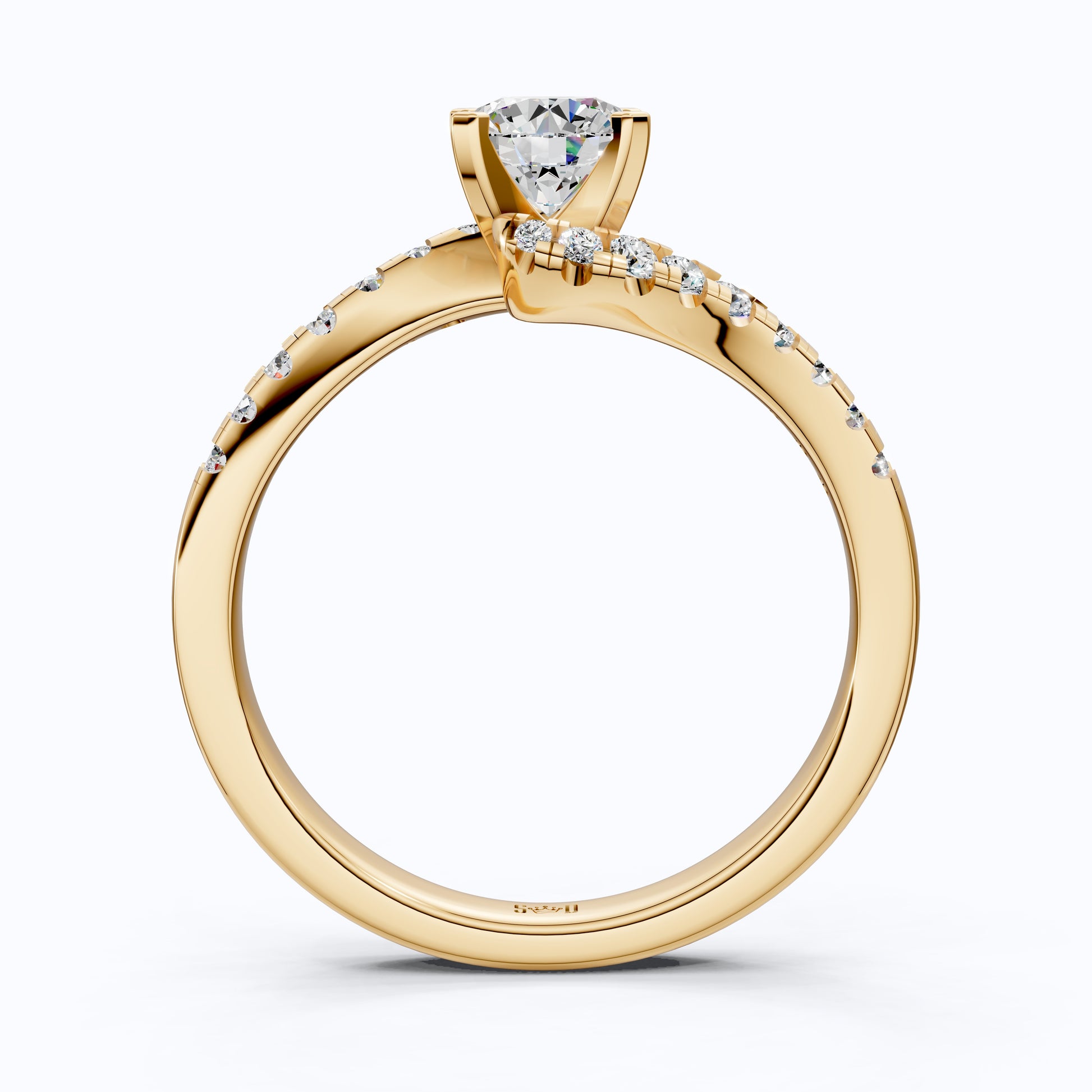 Elegant Bypass Pave Solitaire Engagement Ring in 14K Solid Gold, 0.50 CT Round Cut Lab Grown Diamond, Handmade Jewelry, Gift for Her
