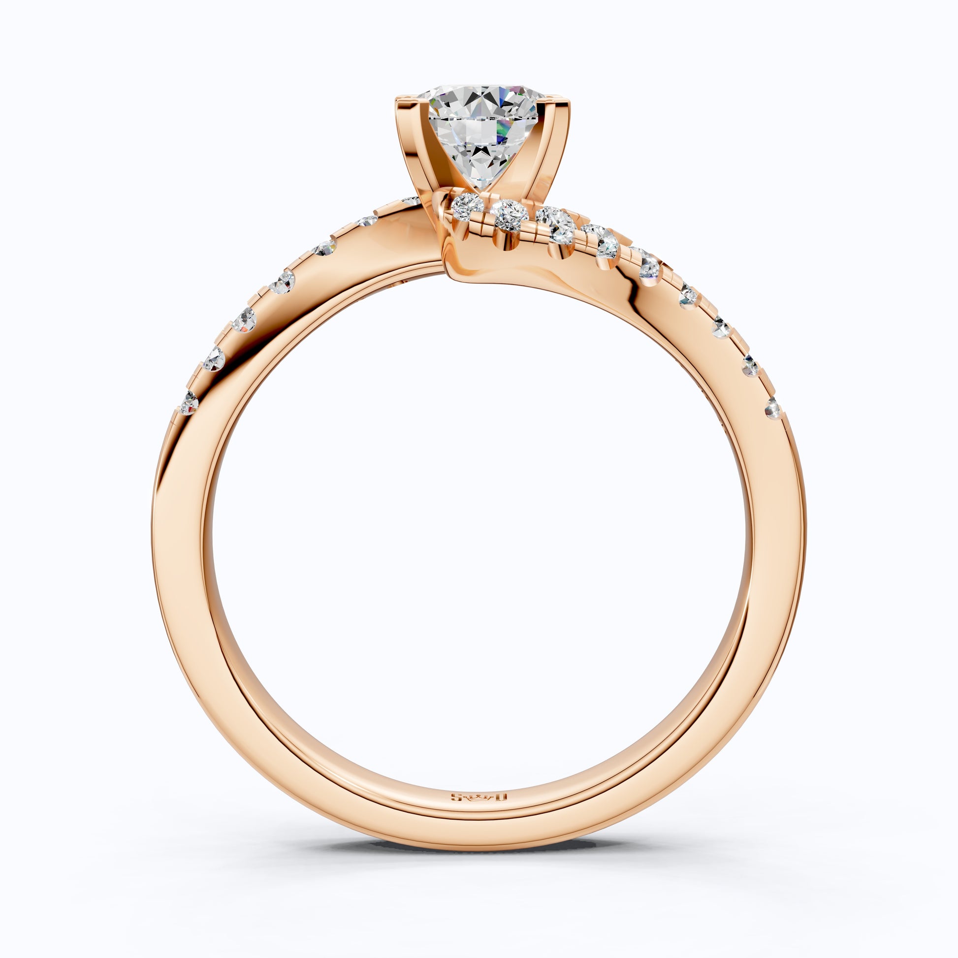 Elegant Bypass Pave Solitaire Engagement Ring in 14K Solid Gold, 0.50 CT Round Cut Lab Grown Diamond, Handmade Jewelry, Gift for Her
