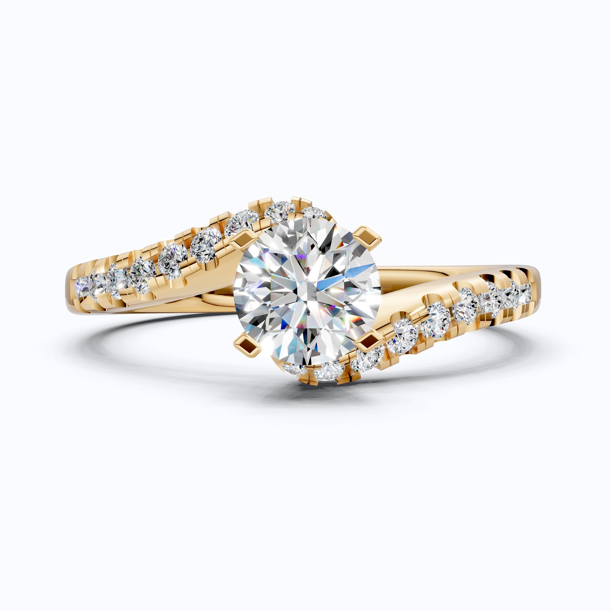 Round Cut Bypass Shank Engagement Ring in 14K Gold, 0.73 TCW Round Cut Lab Grown Diamonds, Handmade Jewelry