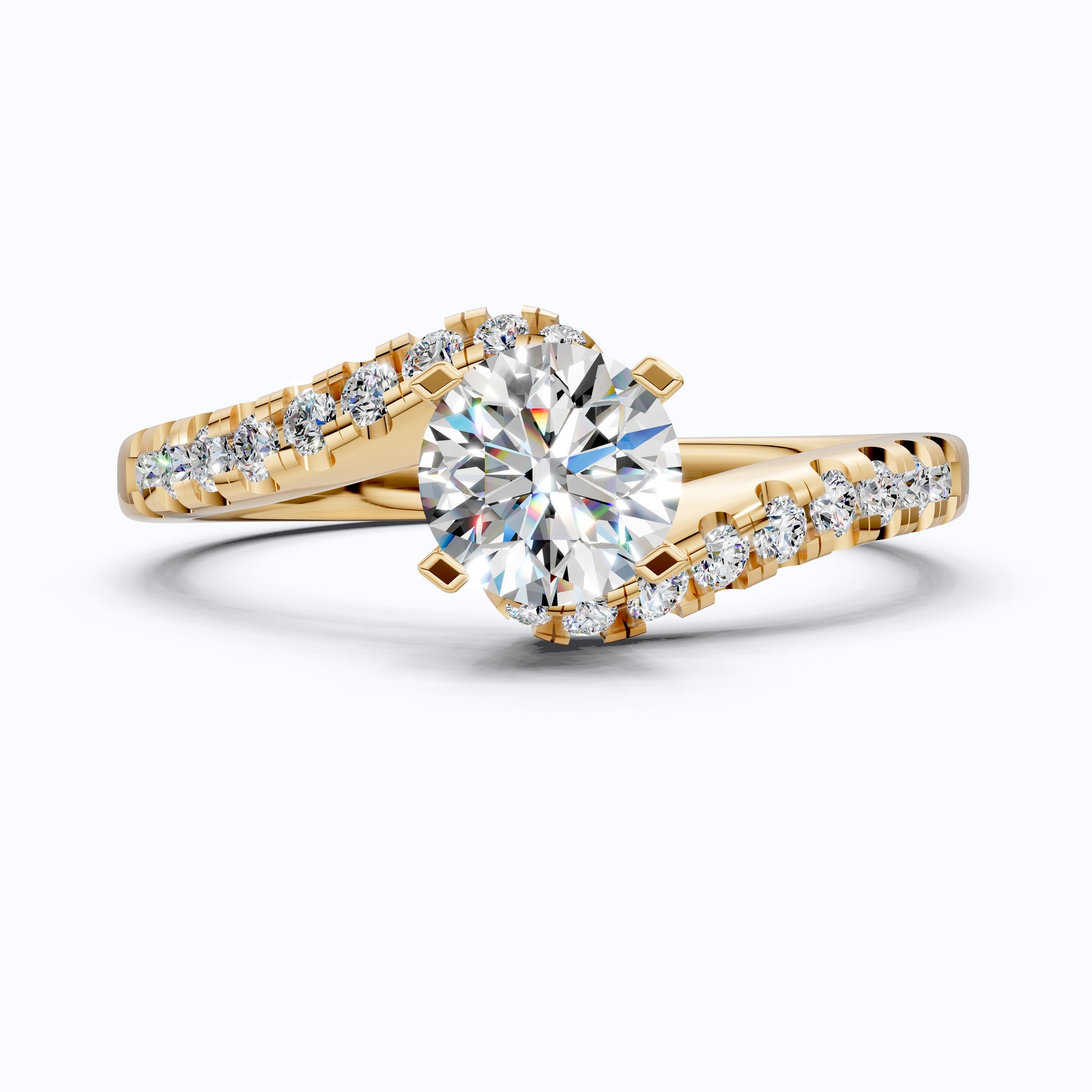 Elegant Bypass Pave Solitaire Engagement Ring in 14K Solid Gold, 0.50 CT Round Cut Lab Grown Diamond, Handmade Jewelry, Gift for Her