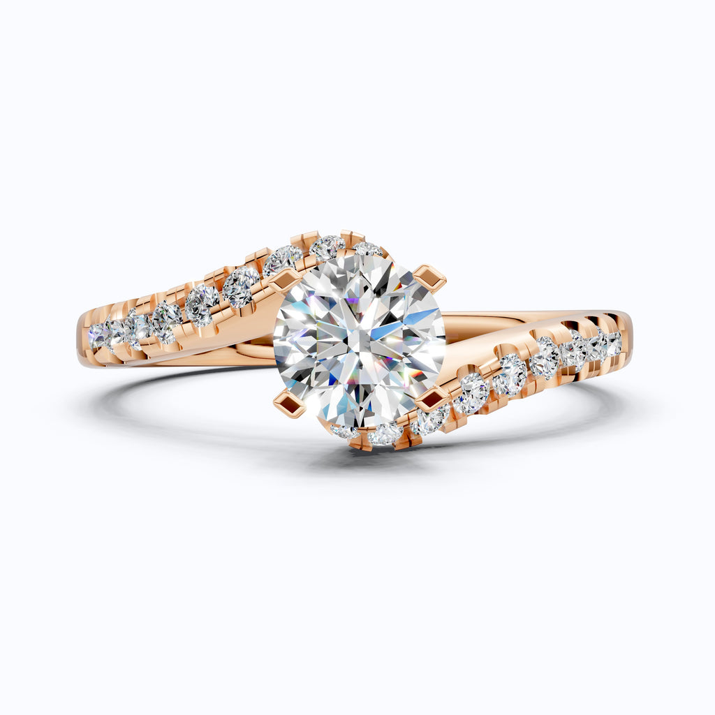 Round Cut Bypass Shank Engagement Ring in 14K Gold, 0.73 TCW Round Cut Lab Grown Diamonds, Handmade Jewelry