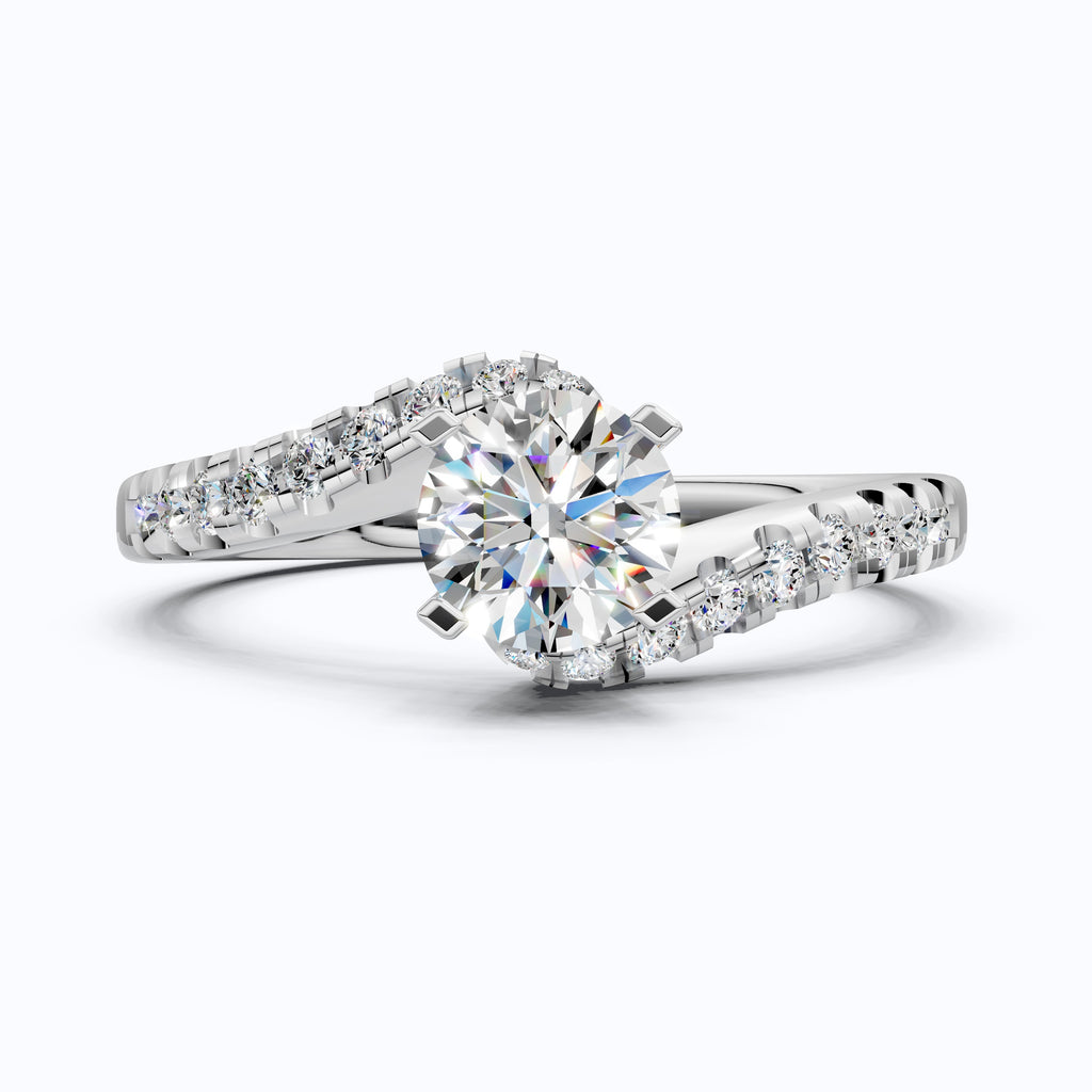 Round Cut Bypass Shank Engagement Ring in 14K Gold, 0.73 TCW Round Cut Lab Grown Diamonds, Handmade Jewelry