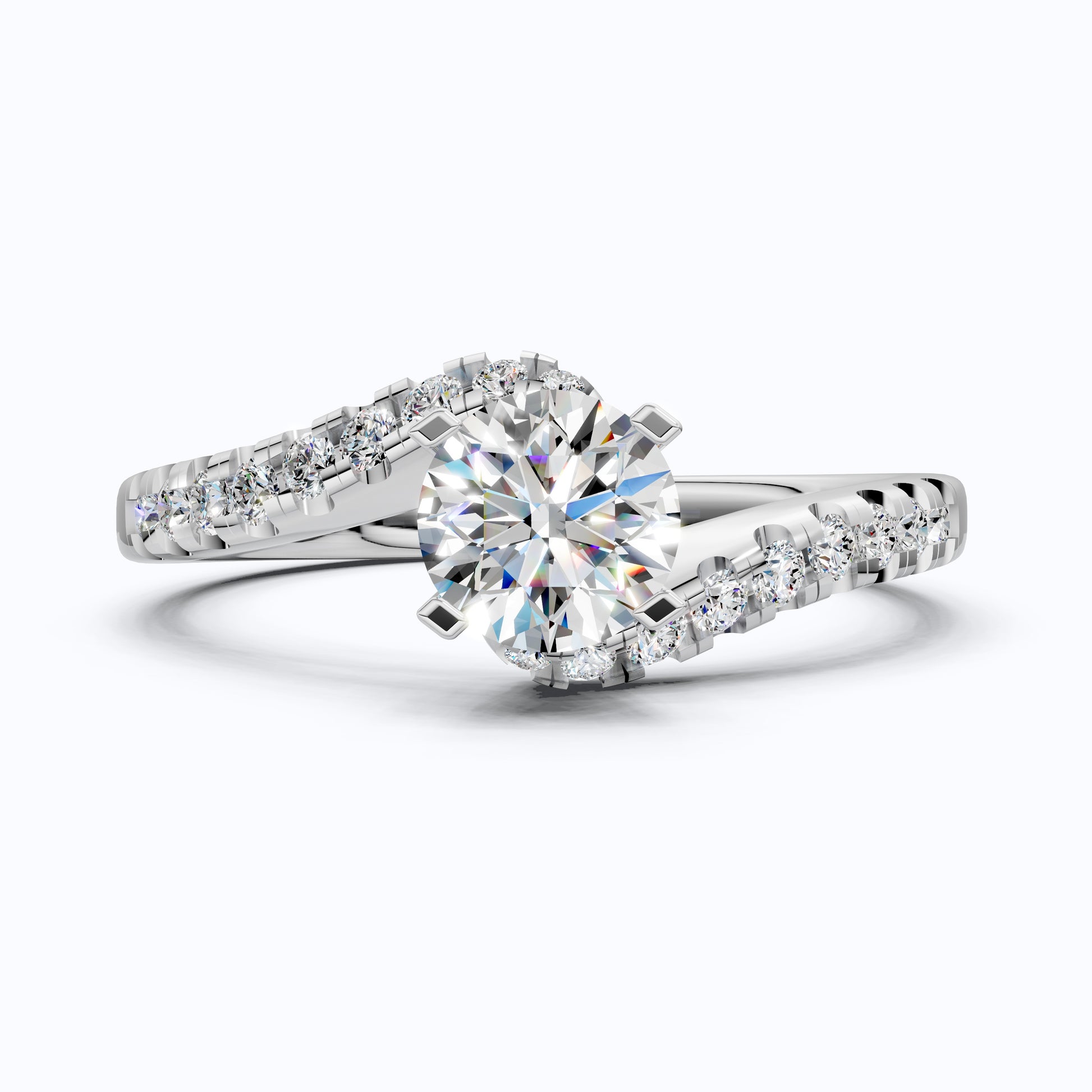 Round Cut Bypass Shank Engagement Ring in 14K Gold, 0.73 TCW Round Cut Lab Grown Diamonds, Handmade Jewelry