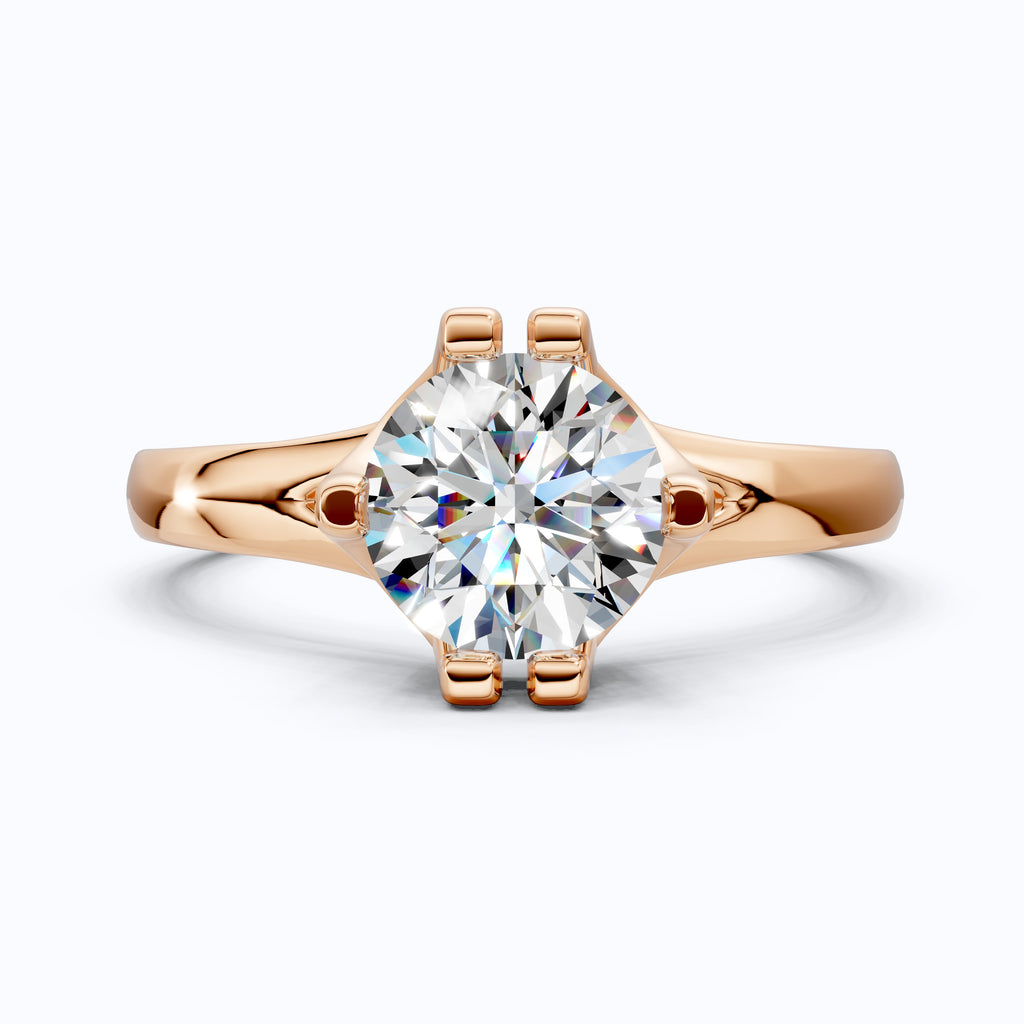 14K Rose Gold Solitaire Lab Diamond Engagement Ring, 1.25 CT Round Cut Lab Grown Diamond, Wedding Gift for Her, Handmade Fine Jewelry