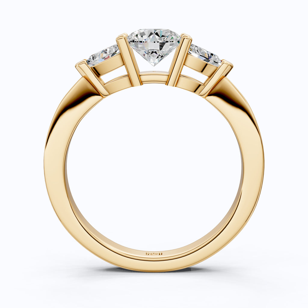 Elegant Three Stone Engagement Ring in 14K Yellow Gold, 1.05 TCW Pear/Round Cut Lab Grown Diamonds, Antique Simple Ring, Anniversary Gift For Her