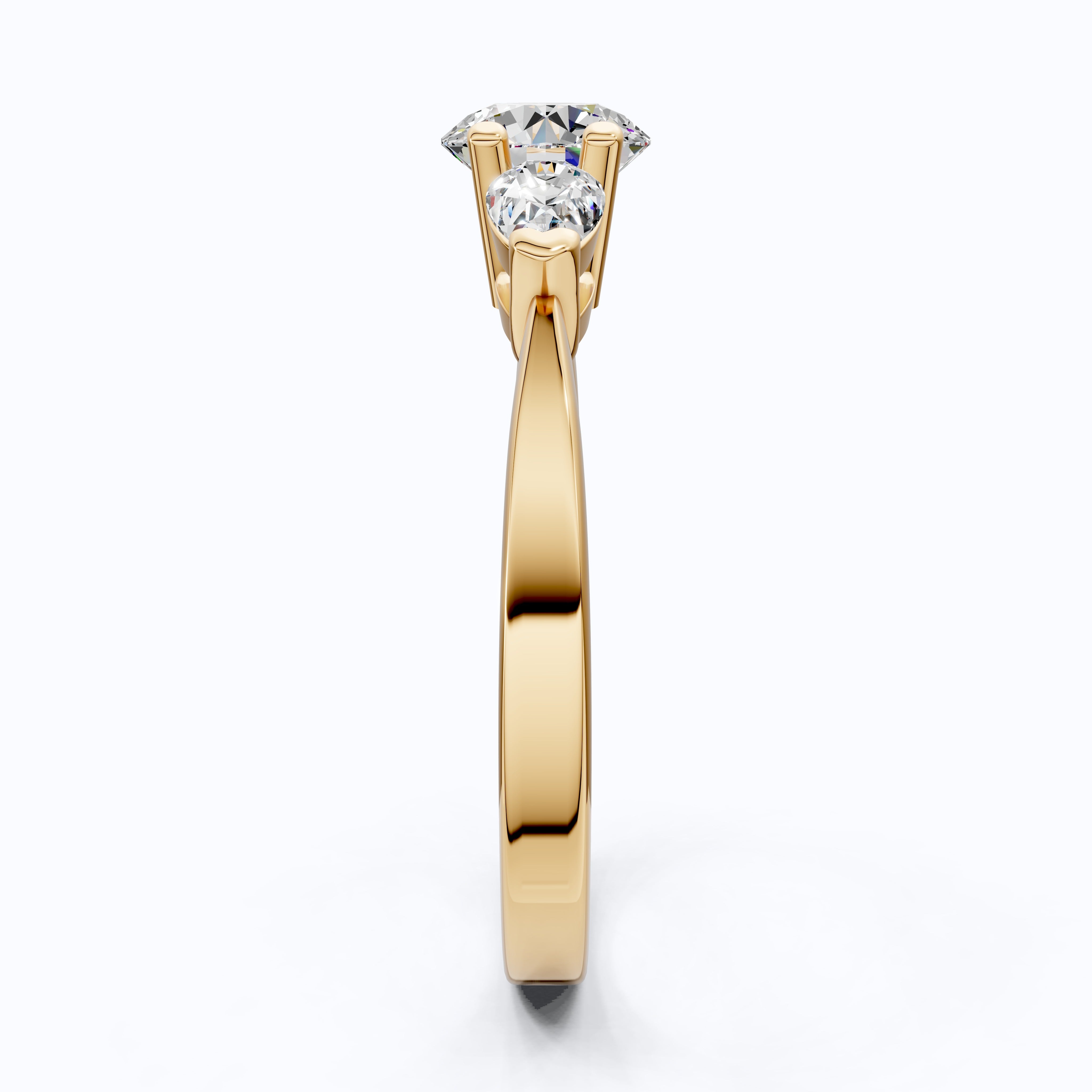 Elegant Three Stone Engagement Ring in 14K Yellow Gold, 1.05 TCW Pear/Round Cut Lab Grown Diamonds, Antique Simple Ring, Anniversary Gift For Her