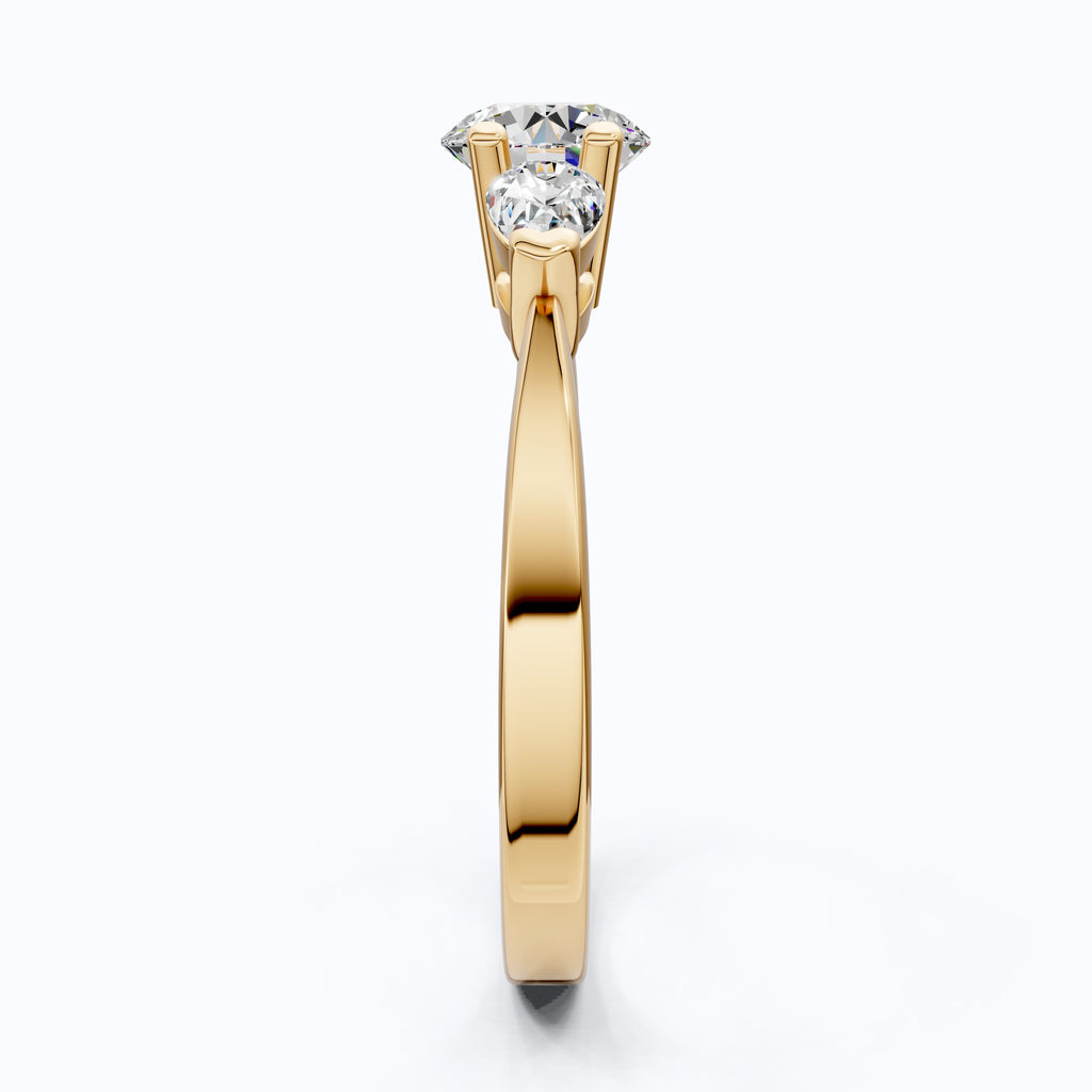 Elegant Three Stone Engagement Ring in 14K Yellow Gold, 1.05 TCW Pear/Round Cut Lab Grown Diamonds, Antique Simple Ring, Anniversary Gift For Her