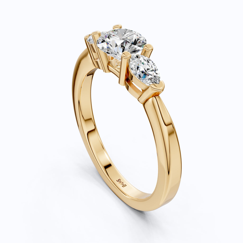 Elegant Three Stone Engagement Ring in 14K Yellow Gold, 1.05 TCW Pear/Round Cut Lab Grown Diamonds, Antique Simple Ring, Anniversary Gift For Her