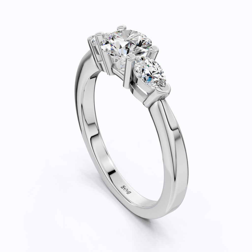 Elegant Three Stone Engagement Ring in 14K Yellow Gold, 1.05 TCW Pear/Round Cut Lab Grown Diamonds, Antique Simple Ring, Anniversary Gift For Her