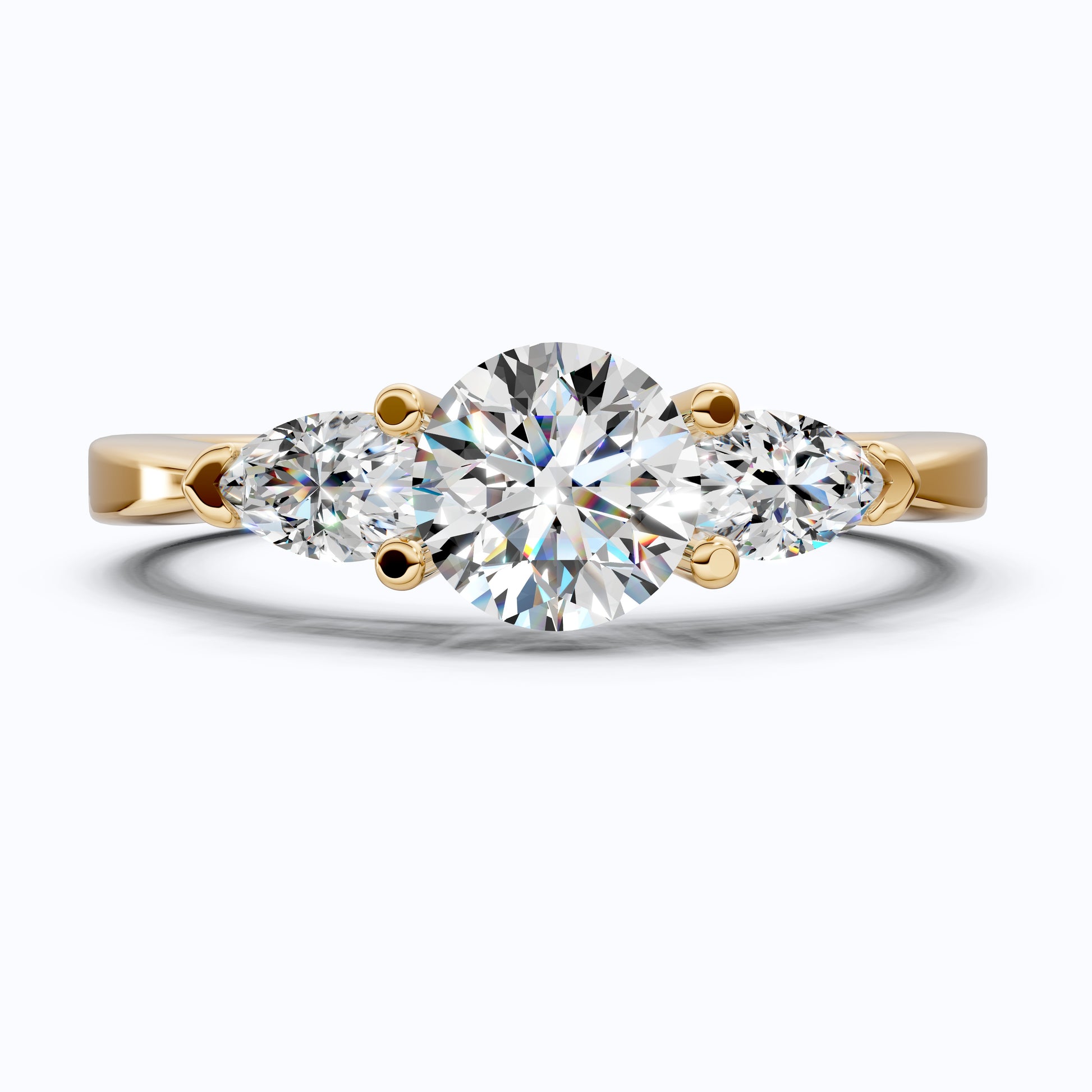 Elegant Three Stone Engagement Ring in 14K Yellow Gold, 1.05 TCW Pear/Round Cut Lab Grown Diamonds, Antique Simple Ring, Anniversary Gift For Her