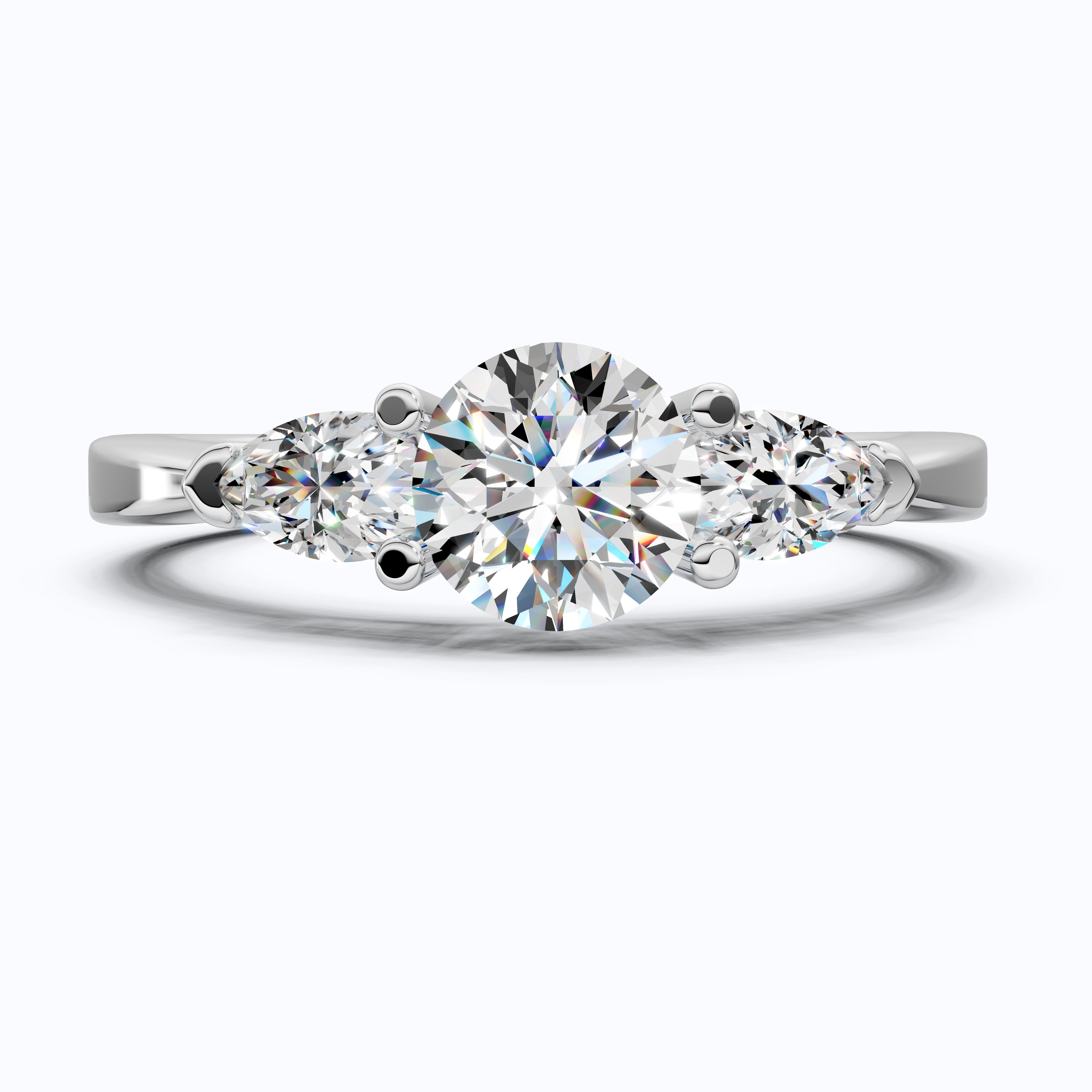 Elegant Three Stone Engagement Ring in 14K Yellow Gold, 1.05 TCW Pear/Round Cut Lab Grown Diamonds, Antique Simple Ring, Anniversary Gift For Her