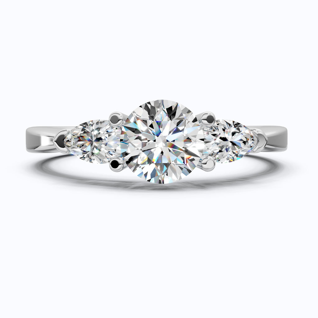 Elegant Three Stone Engagement Ring in 14K Yellow Gold, 1.05 TCW Pear/Round Cut Lab Grown Diamonds, Antique Simple Ring, Anniversary Gift For Her