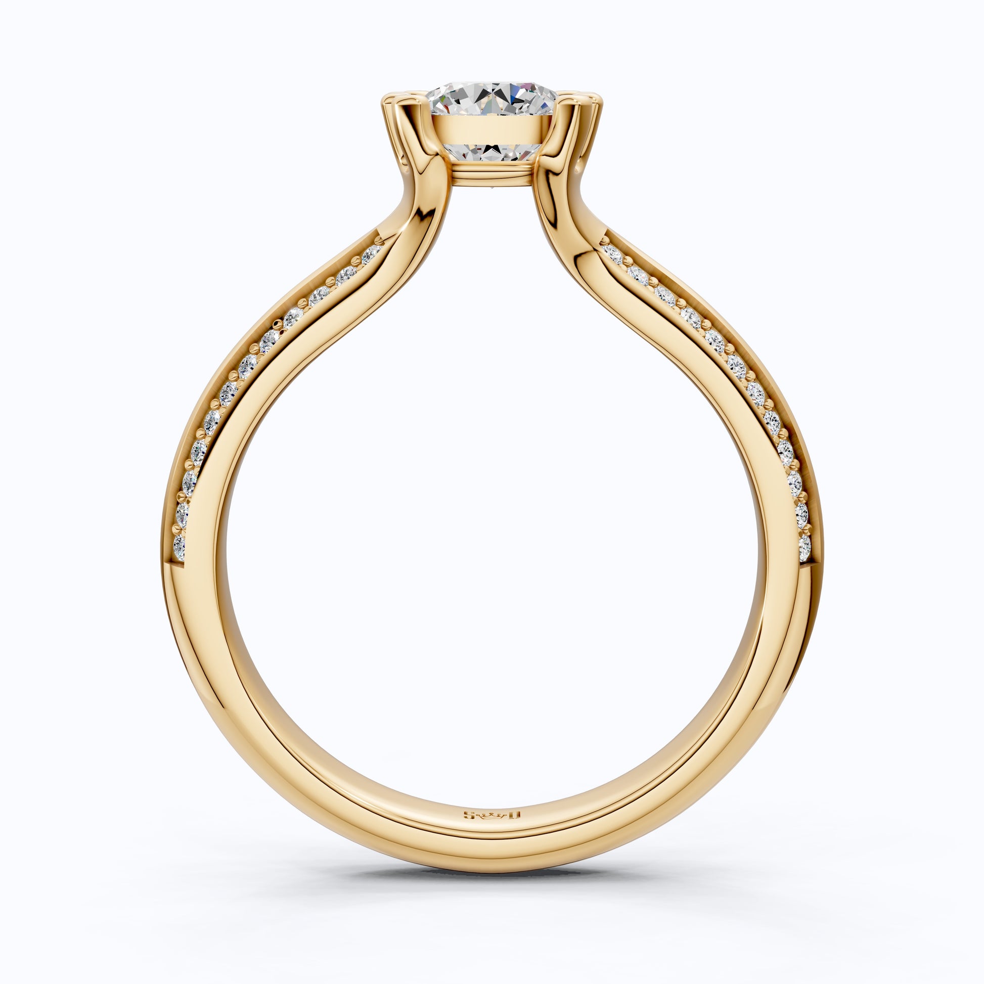 Open Shank Double Pavé Engagement Ring in 14K Solid Gold, 0.50 CT Round Cut Lab Created Diamond, Wedding Gift For Women, Unique Cuff Ring