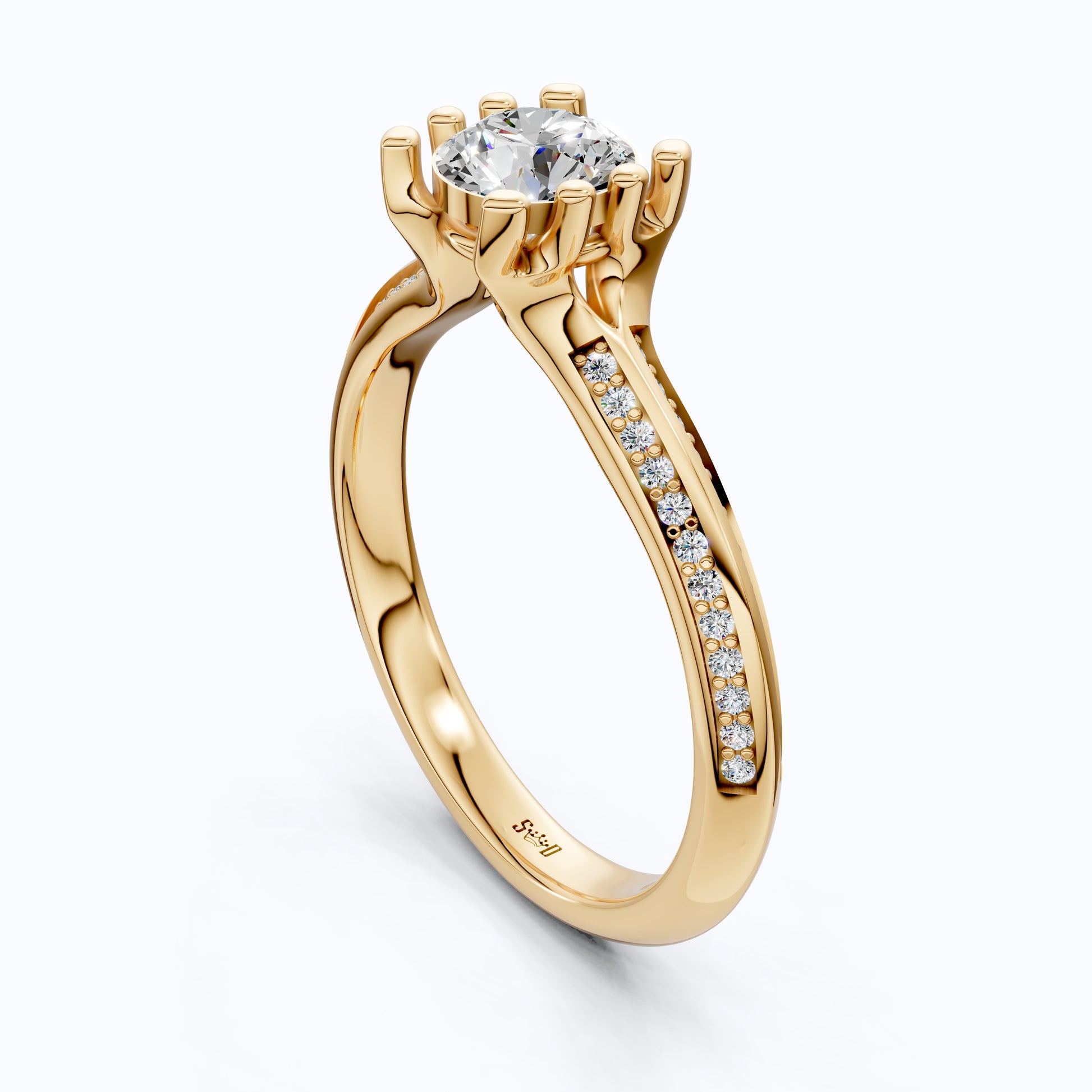 Open Shank Double Pavé Engagement Ring in 14K Solid Gold, 0.50 CT Round Cut Lab Created Diamond, Wedding Gift For Women, Unique Cuff Ring