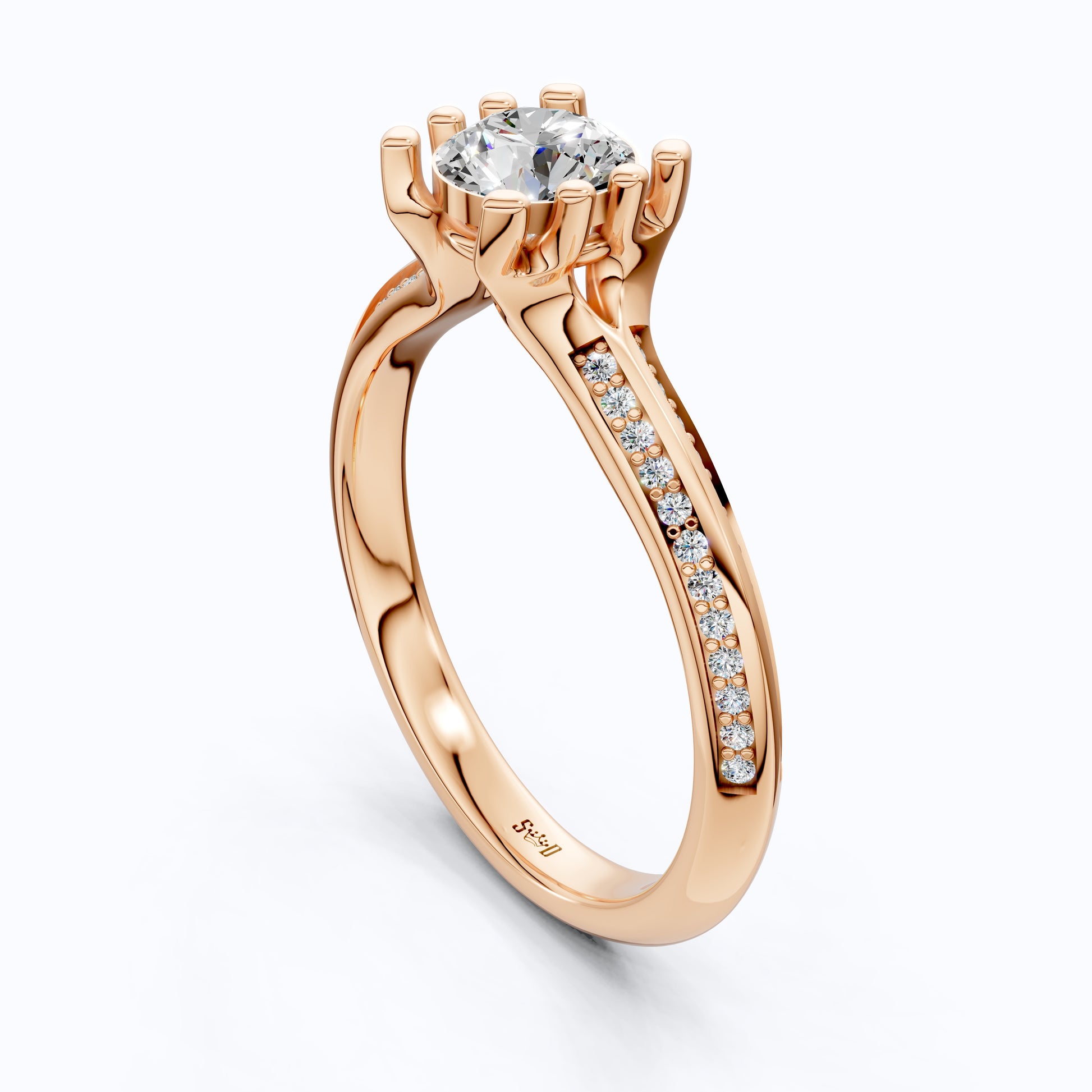 Open Shank Double Pavé Engagement Ring in 14K Solid Gold, 0.50 CT Round Cut Lab Created Diamond, Wedding Gift For Women, Unique Cuff Ring