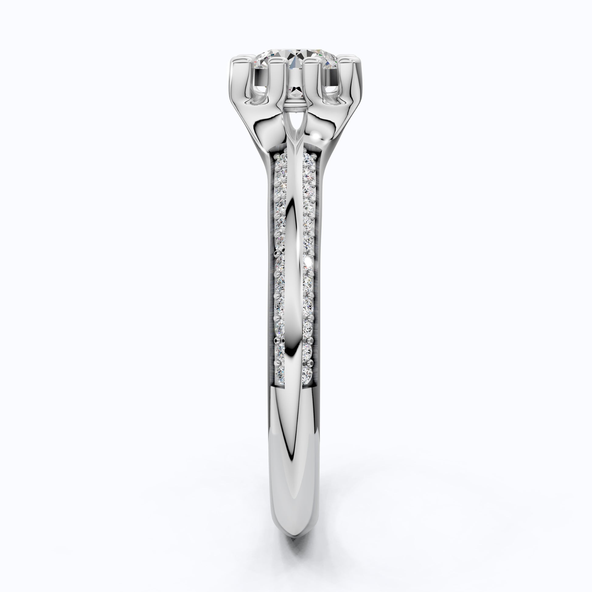 Open Shank Double Pavé Engagement Ring in 14K Solid Gold, 0.50 CT Round Cut Lab Created Diamond, Wedding Gift For Women, Unique Cuff Ring