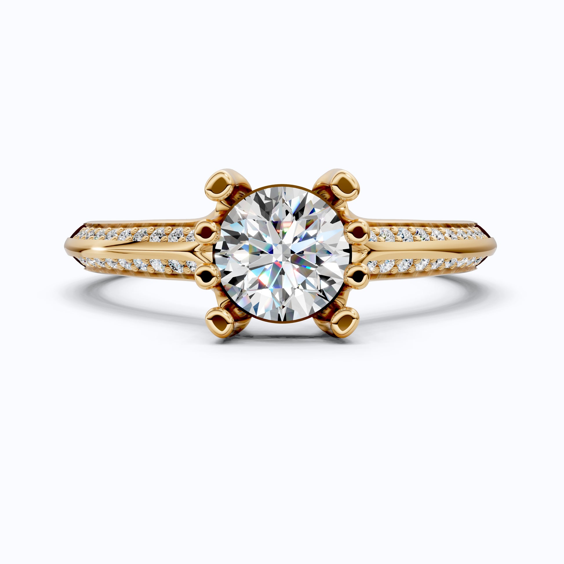 Open Shank Double Pavé Engagement Ring in 14K Solid Gold, 0.50 CT Round Cut Lab Created Diamond, Wedding Gift For Women, Unique Cuff Ring