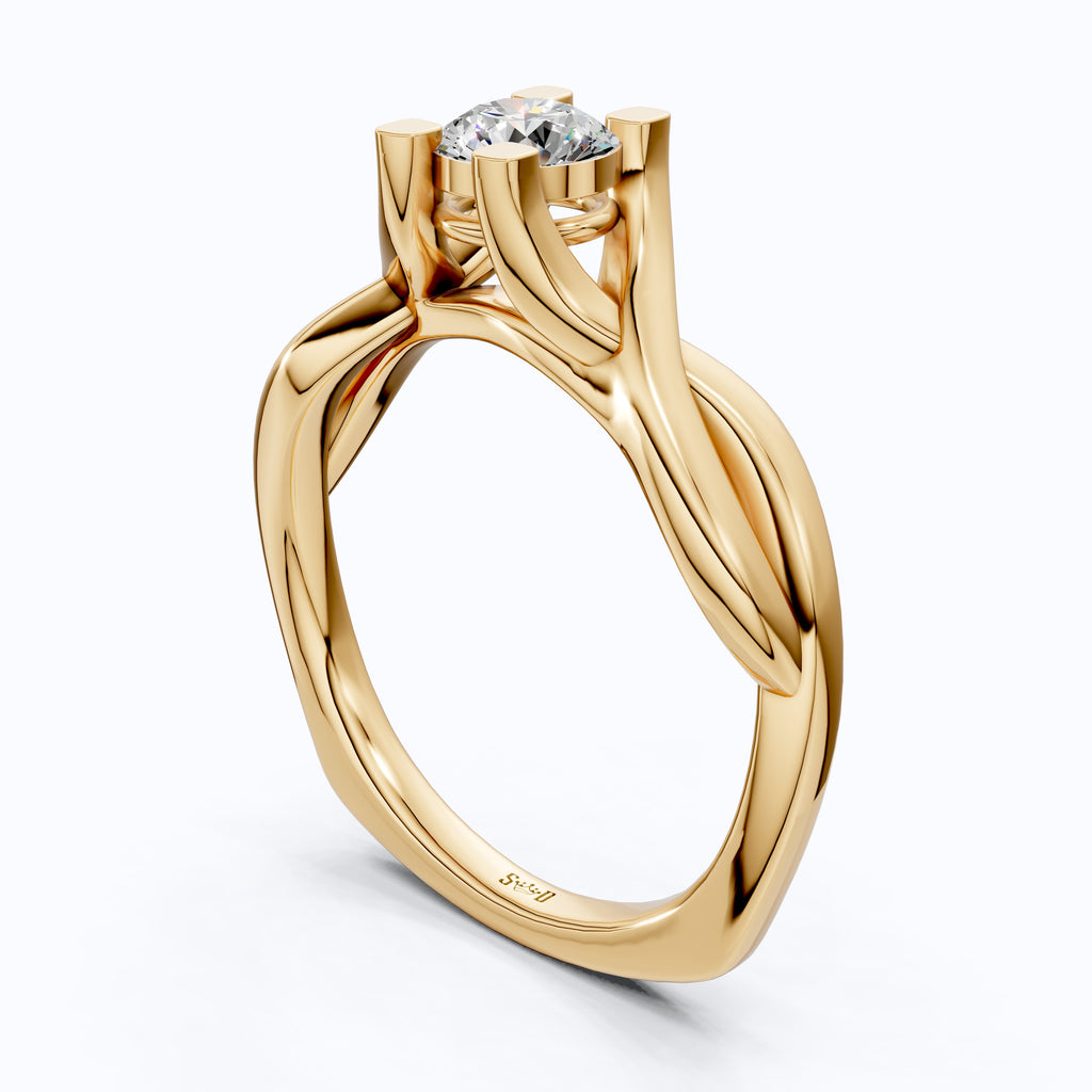 10K Rose Gold Split Shank Ring, 0.50 CT Lab Grown Diamond Solitaire Ring, Elegant Twist Engagement Ring, Handmade Gift for Her