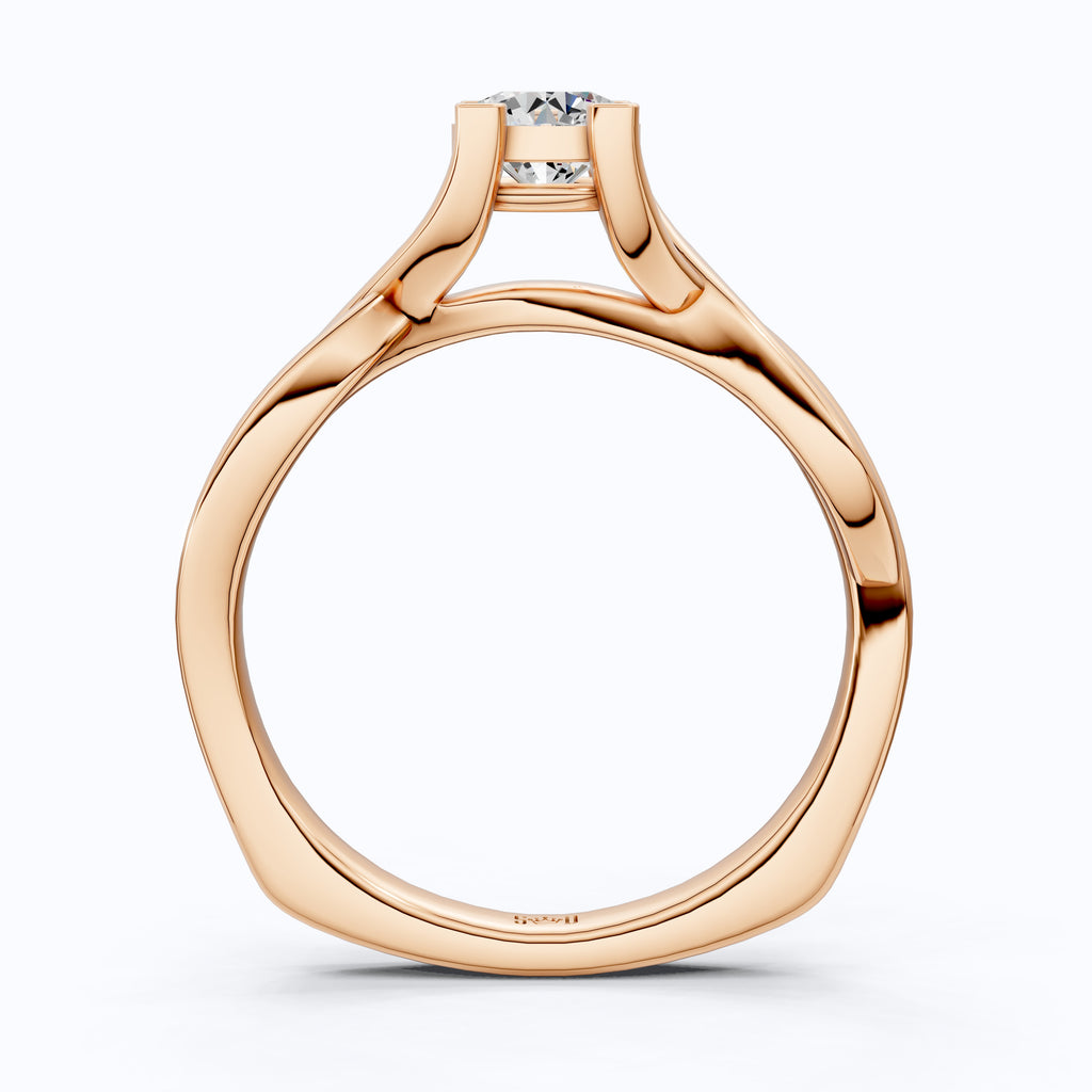 10K Rose Gold Split Shank Ring, 0.50 CT Lab Grown Diamond Solitaire Ring, Elegant Twist Engagement Ring, Handmade Gift for Her