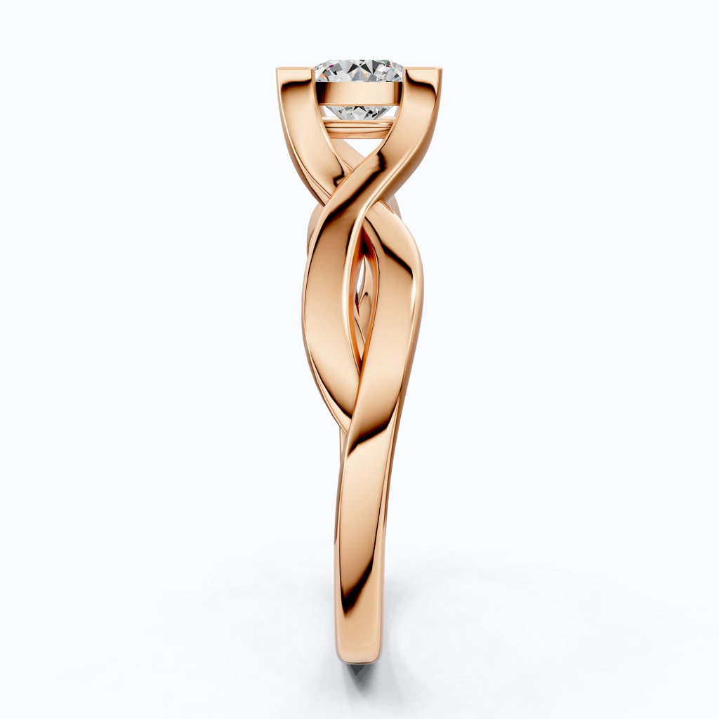 10K Rose Gold Split Shank Ring, 0.50 CT Lab Grown Diamond Solitaire Ring, Elegant Twist Engagement Ring, Handmade Gift for Her