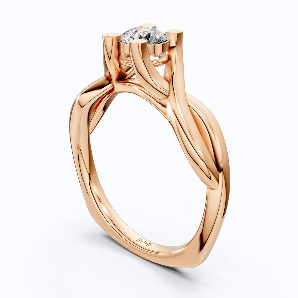 10K Rose Gold Split Shank Ring, 0.50 CT Lab Grown Diamond Solitaire Ring, Elegant Twist Engagement Ring, Handmade Gift for Her