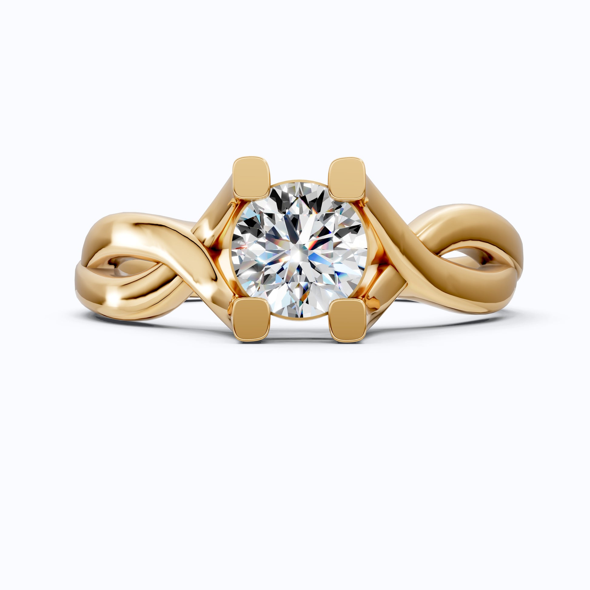 Infinity Twist Cathedral Solitaire Engagement Ring in 14k Solid Gold, 0.50 CT Round Cut Lab Diamond, Handmade Bridal Jewelry