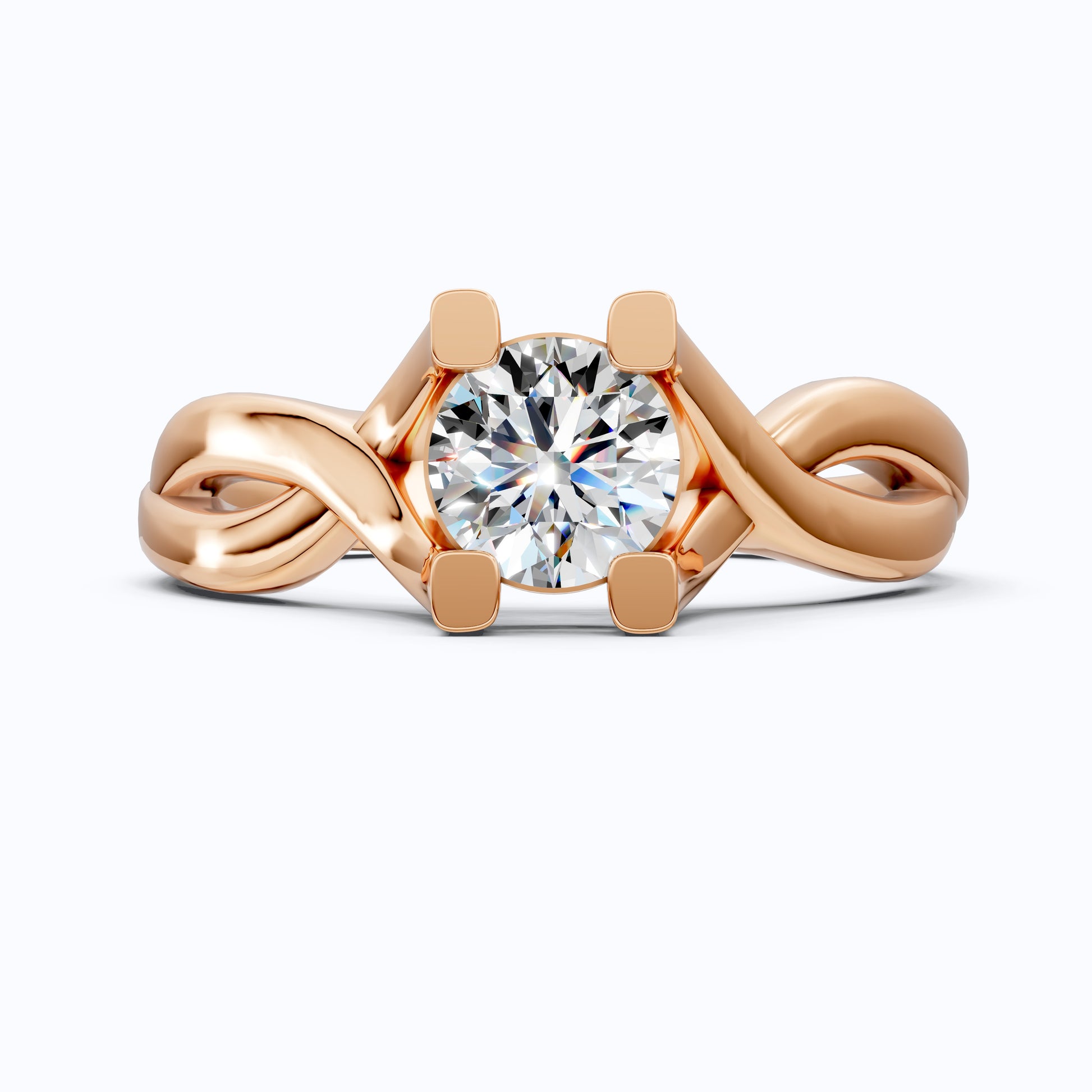 Infinity Twist Cathedral Solitaire Engagement Ring in 14k Solid Gold, 0.50 CT Round Cut Lab Diamond, Handmade Bridal Jewelry