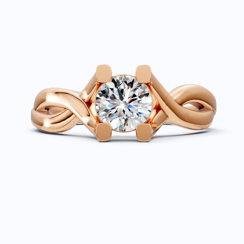 10K Rose Gold Split Shank Ring, 0.50 CT Lab Grown Diamond Solitaire Ring, Elegant Twist Engagement Ring, Handmade Gift for Her