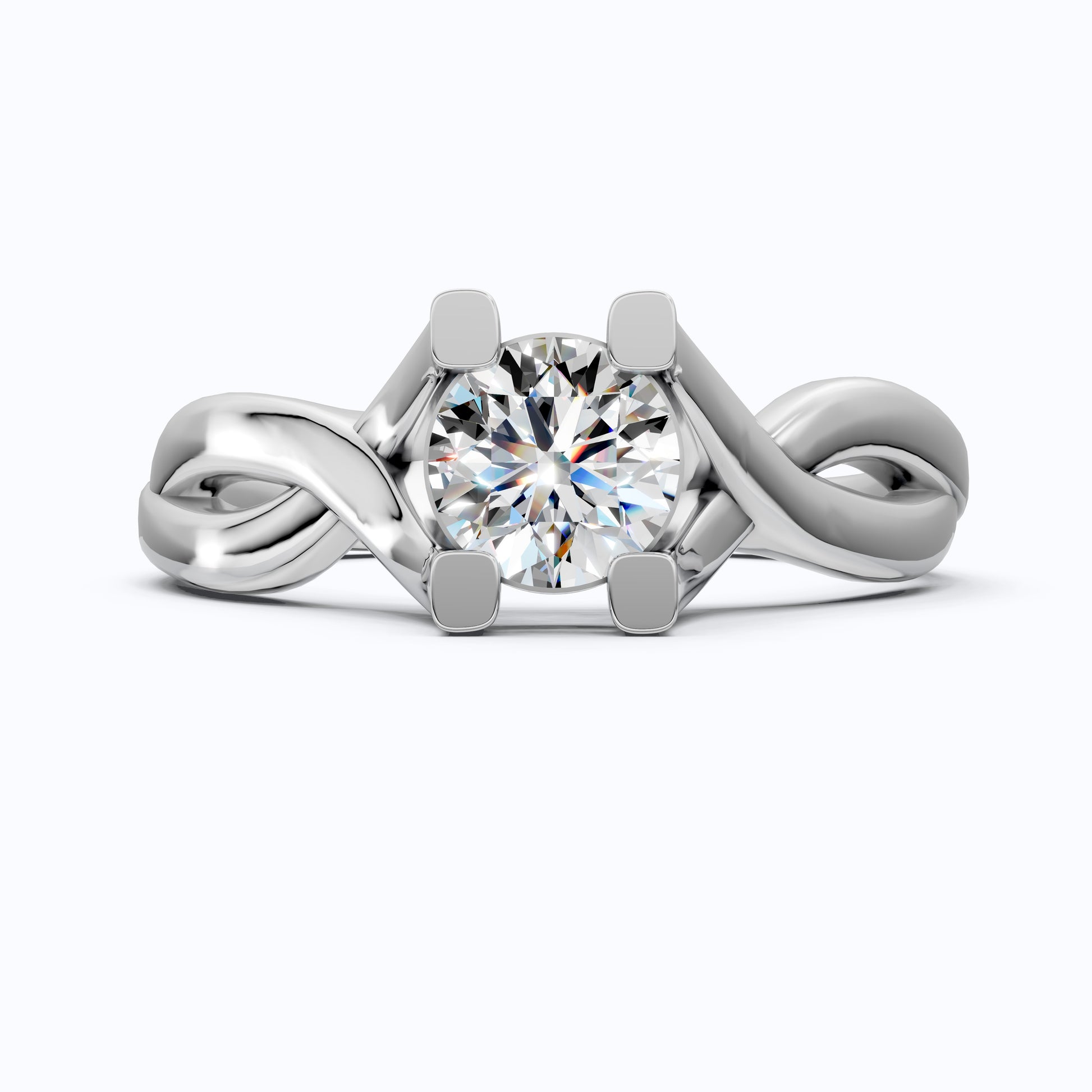 Infinity Twist Cathedral Solitaire Engagement Ring in 14k Solid Gold, 0.50 CT Round Cut Lab Diamond, Handmade Bridal Jewelry