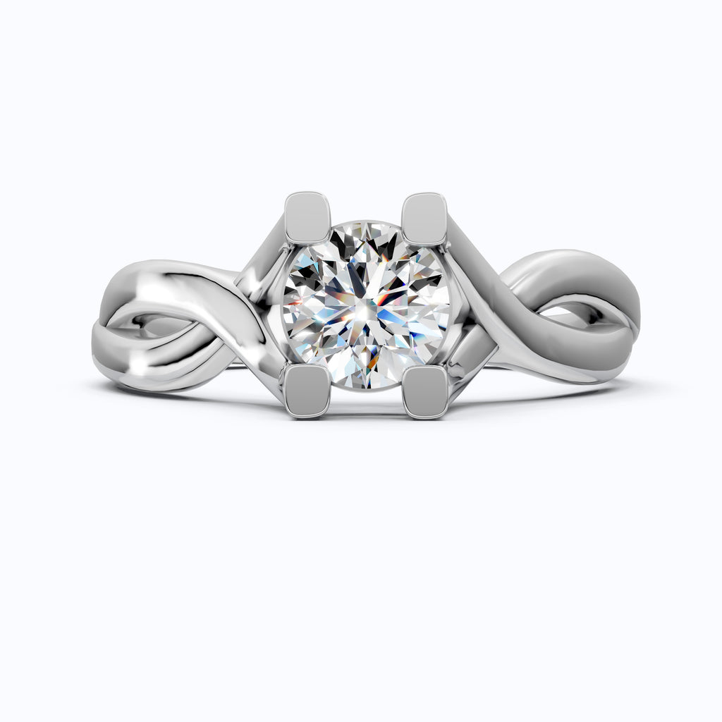 10K Rose Gold Split Shank Ring, 0.50 CT Lab Grown Diamond Solitaire Ring, Elegant Twist Engagement Ring, Handmade Gift for Her