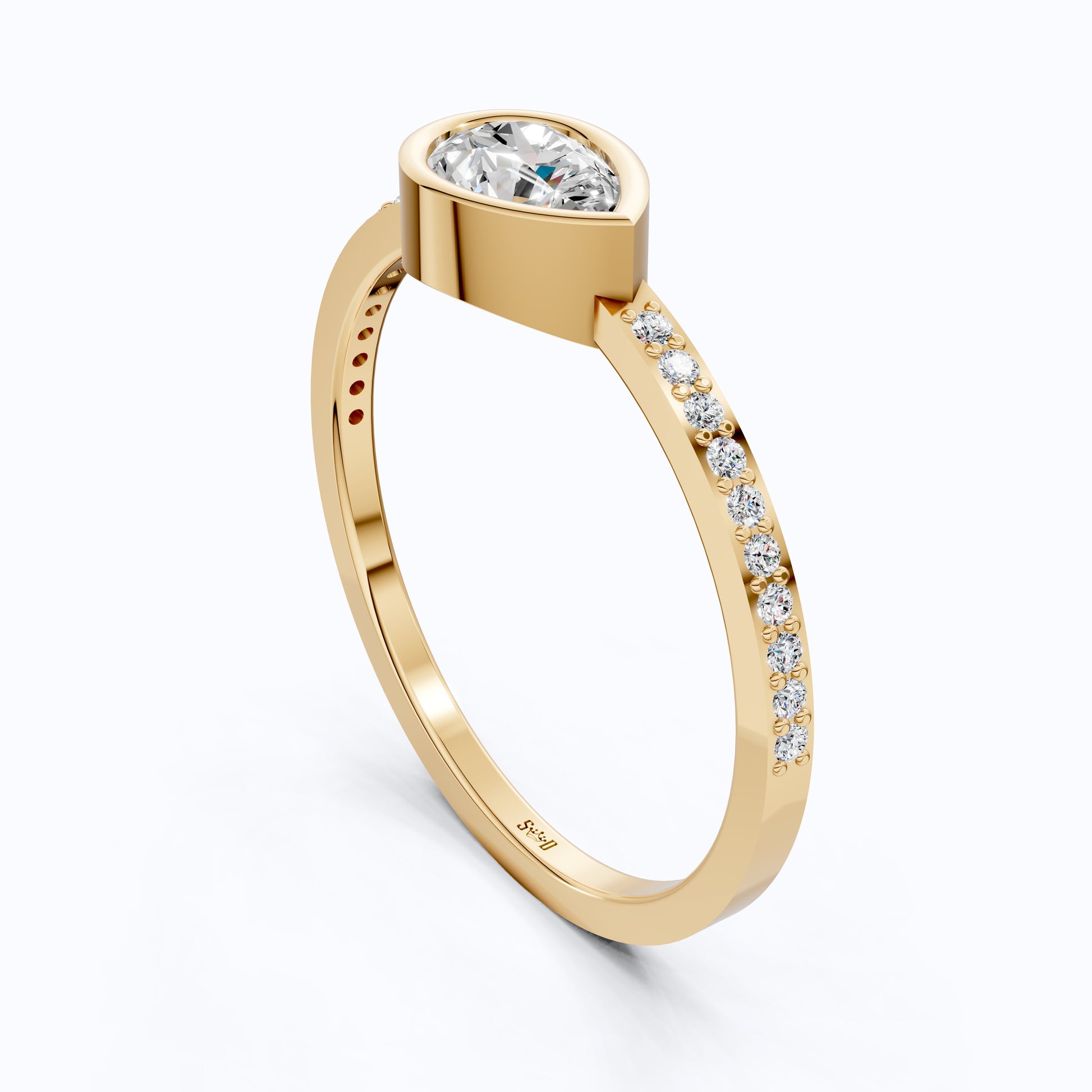 Dainty Bezel Set Pavé Engagement Ring in 14K Solid Gold, 0.50 CT Pear Cut Lab Created Diamond, Bridal Jewelry, Gift For Her, Daily Wear Ring