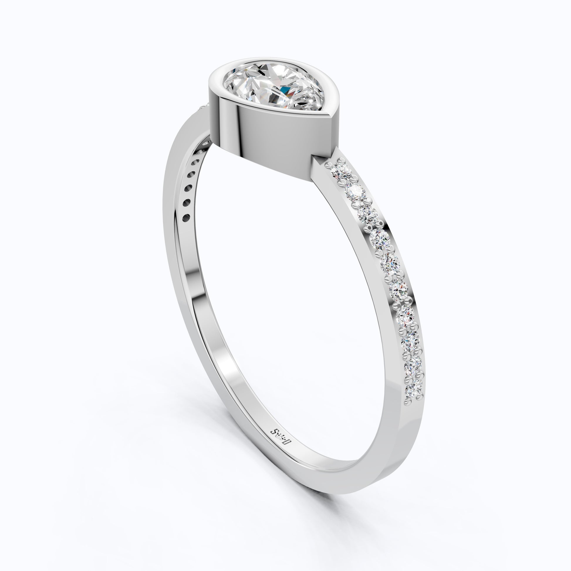 Dainty Bezel Set Pavé Engagement Ring in 14K Solid Gold, 0.50 CT Pear Cut Lab Created Diamond, Bridal Jewelry, Gift For Her, Daily Wear Ring