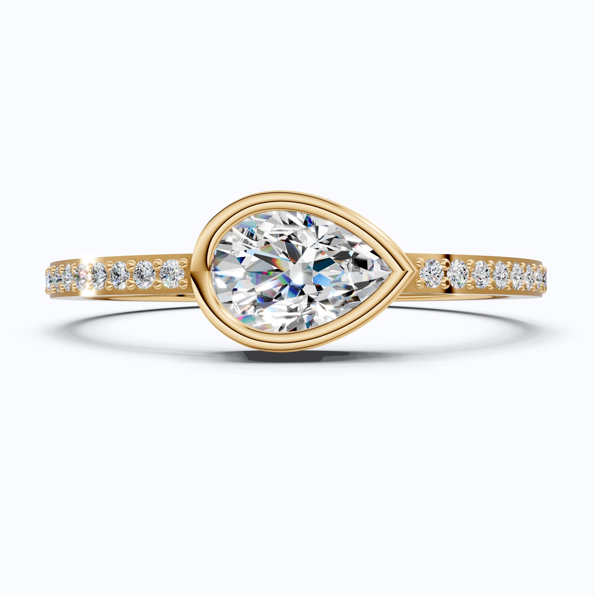 Dainty Bezel Set Pavé Engagement Ring in 14K Solid Gold, 0.50 CT Pear Cut Lab Created Diamond, Bridal Jewelry, Gift For Her, Daily Wear Ring