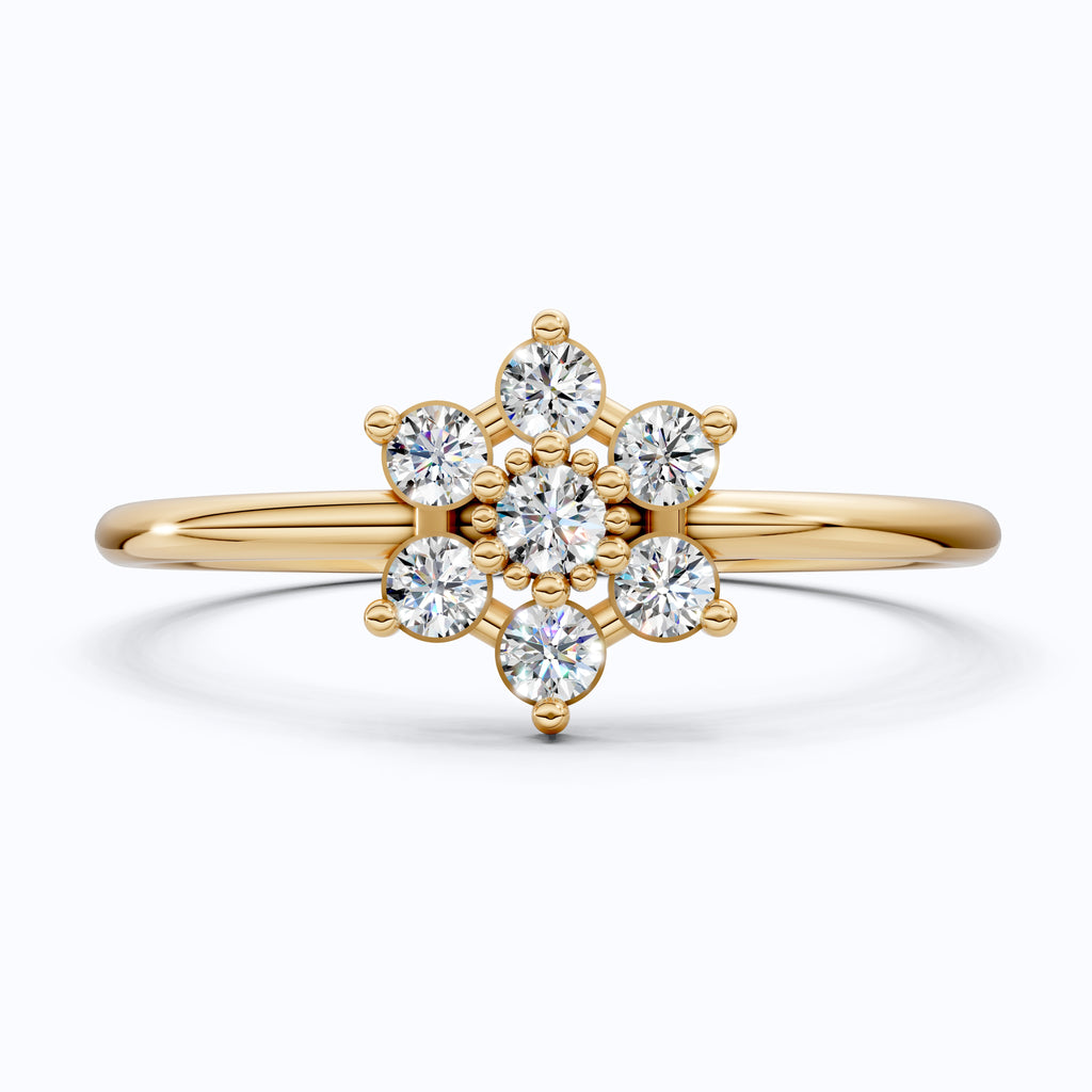 Petite Floral Cluster Engagement Ring in 14K Solid Gold, 0.19 TCW Round Cut Lab Created Diamonds, Bridal jewelry, Promise Ring