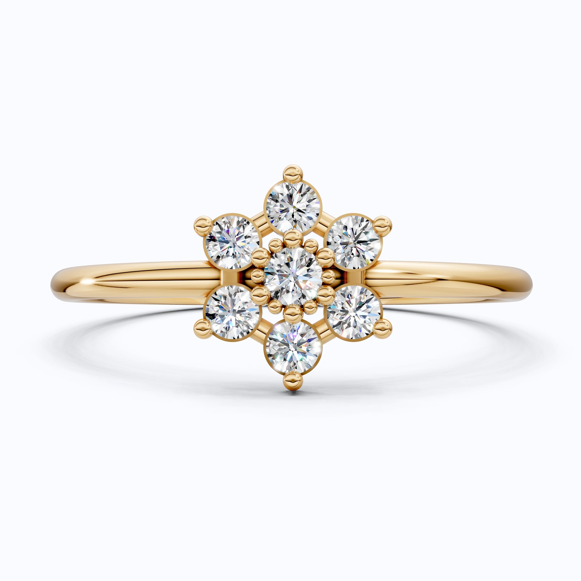 Petite Floral Cluster Engagement Ring in 14K Solid Gold, 0.19 TCW Round Cut Lab Created Diamonds, Bridal jewelry, Promise Ring