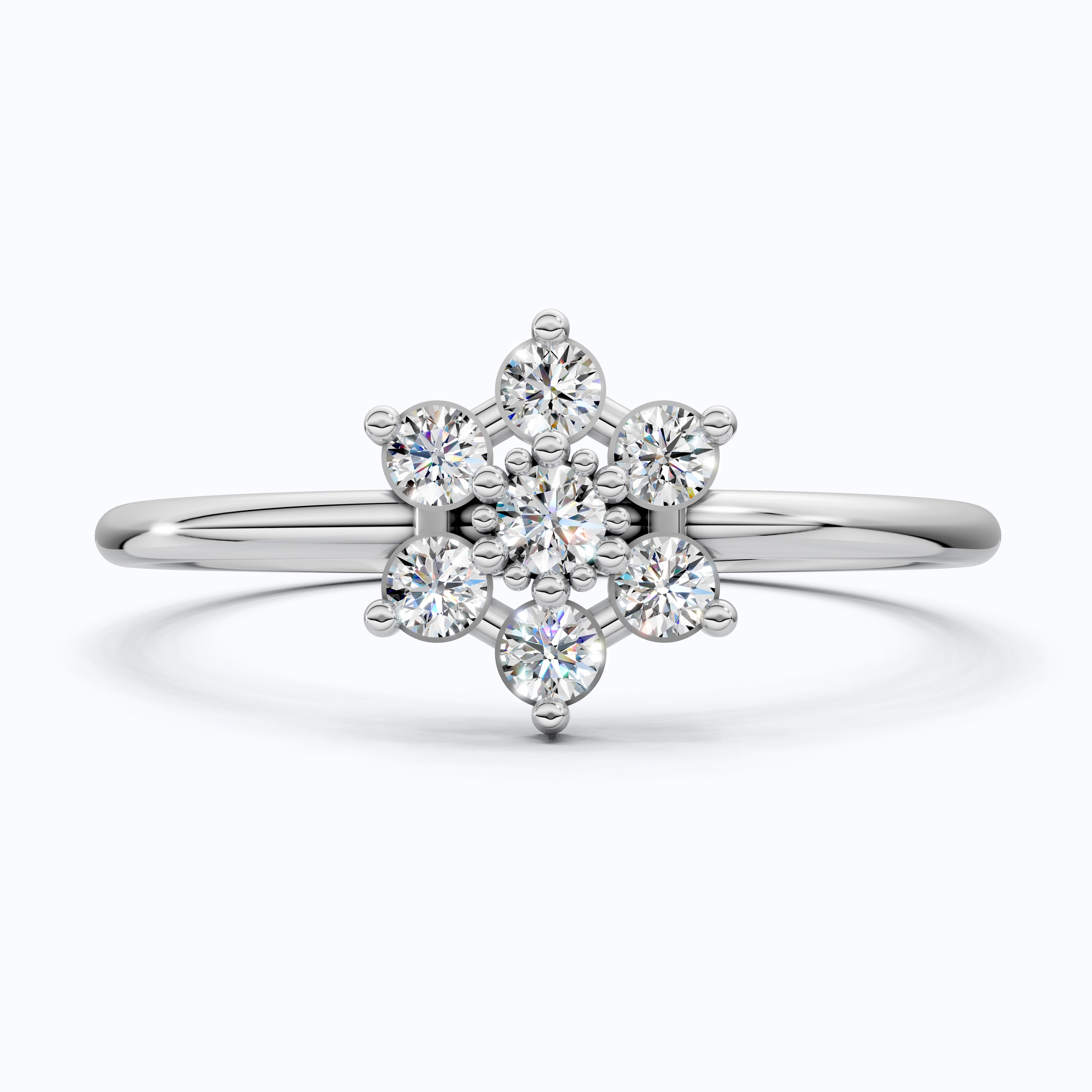 Petite Floral Cluster Engagement Ring in 14K Solid Gold, 0.19 TCW Round Cut Lab Created Diamonds, Bridal jewelry, Promise Ring