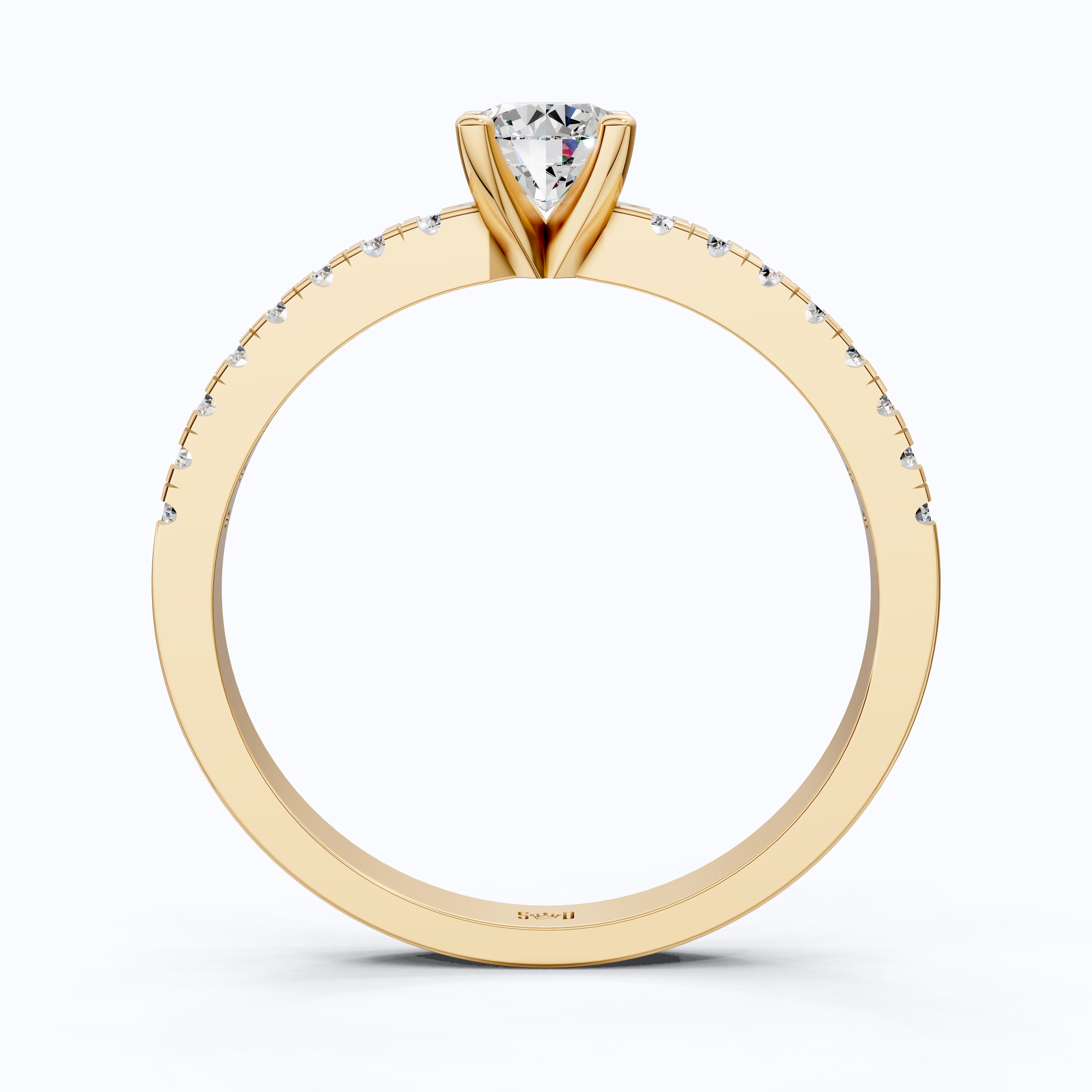 Classic Pavé Solitaire Engagement in 14K Solid Gold, 0.35 CT Round Cut Lab Created Diamond, Handmade Bridal Jewelry, Engagement Gift for Her