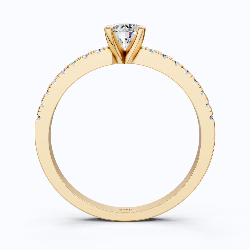 Classic Pavé Solitaire Engagement in 14K Solid Gold, 0.35 CT Round Cut Lab Created Diamond, Handmade Bridal Jewelry, Engagement Gift for Her