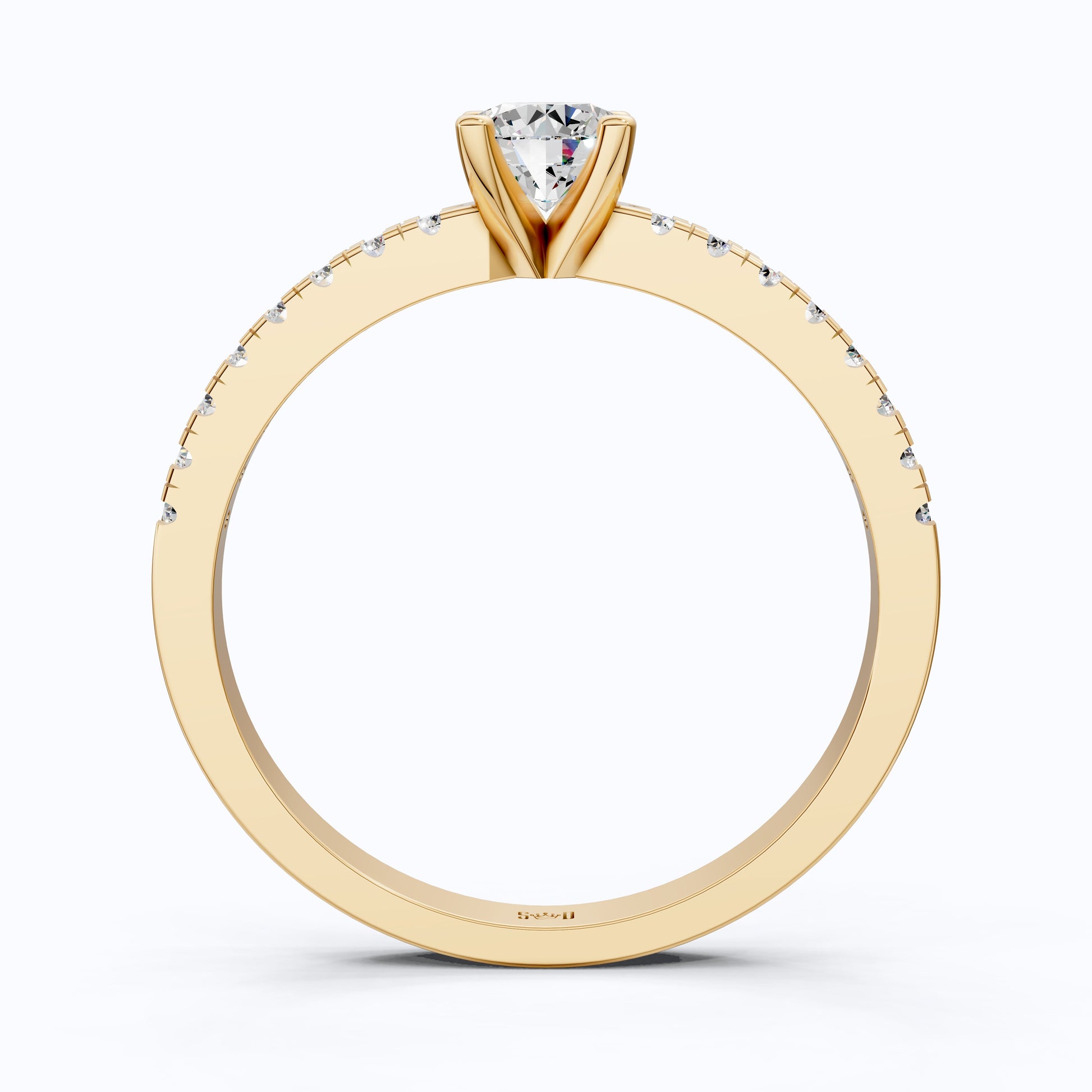 Classic Pavé Solitaire Engagement in 14K Solid Gold, 0.35 CT Round Cut Lab Created Diamond, Handmade Bridal Jewelry, Engagement Gift for Her