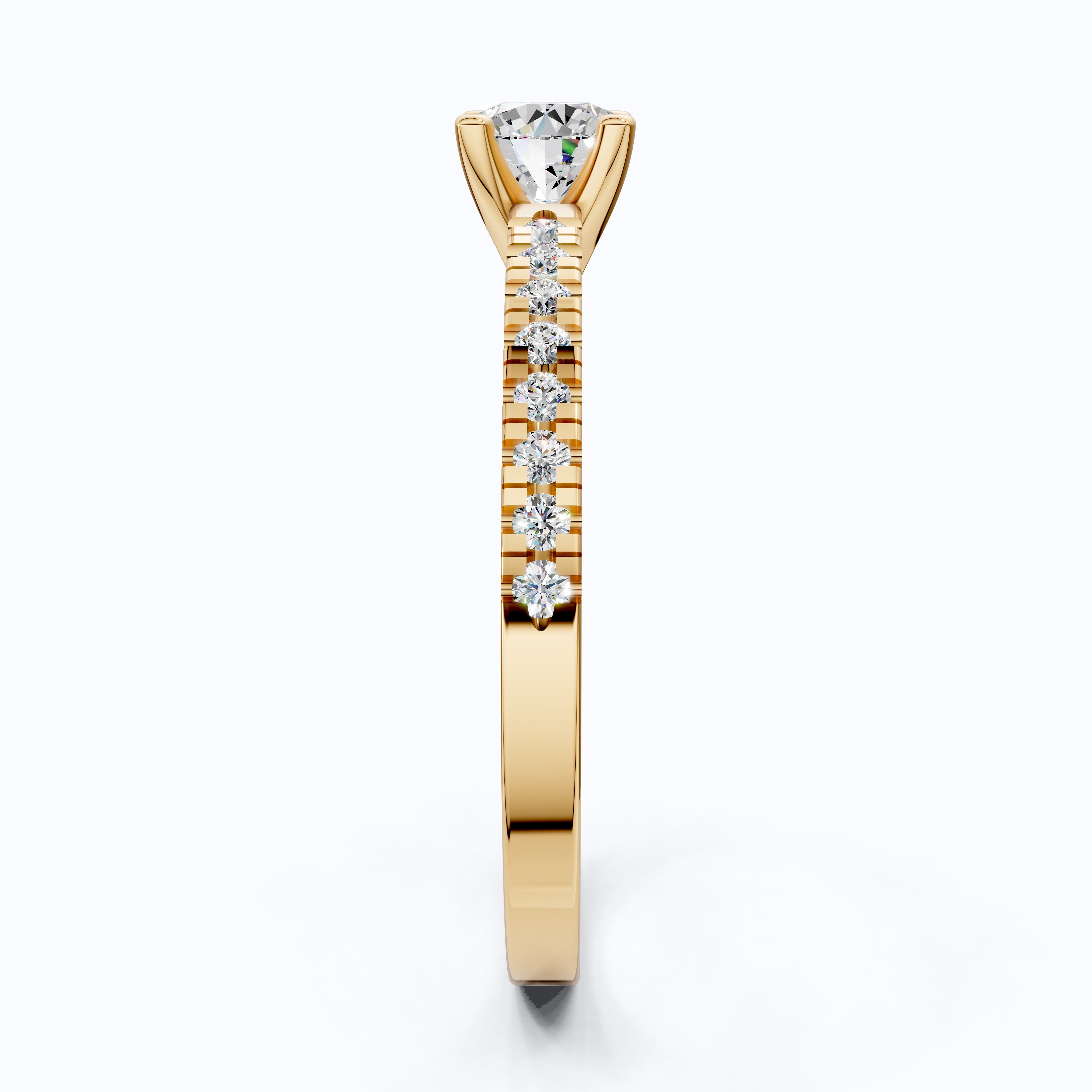 Classic Pavé Solitaire Engagement in 14K Solid Gold, 0.35 CT Round Cut Lab Created Diamond, Handmade Bridal Jewelry, Engagement Gift for Her